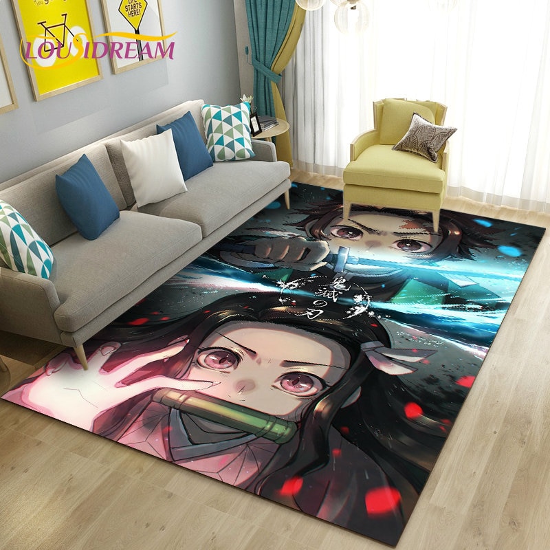 3D Demon Slayer Cartoon Area Rug Large Carpet Rug for Living Room Bedroom Sofa Doormat Decoration 4 - Demon Slayer Store