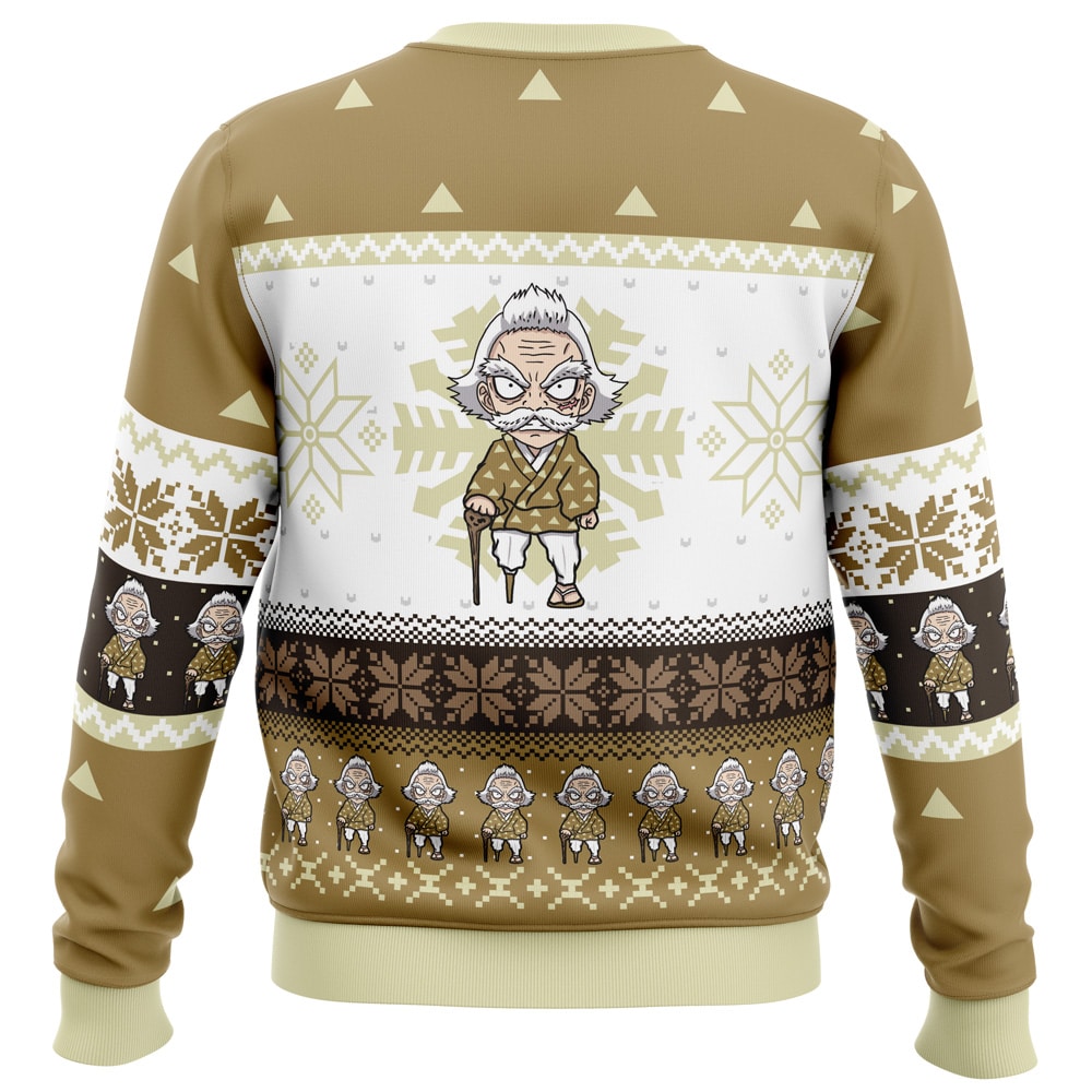 Chibi Christmas Jigoro Kuwajima DS PC Ugly Christmas Sweater back mockup - Demon Slayer Store