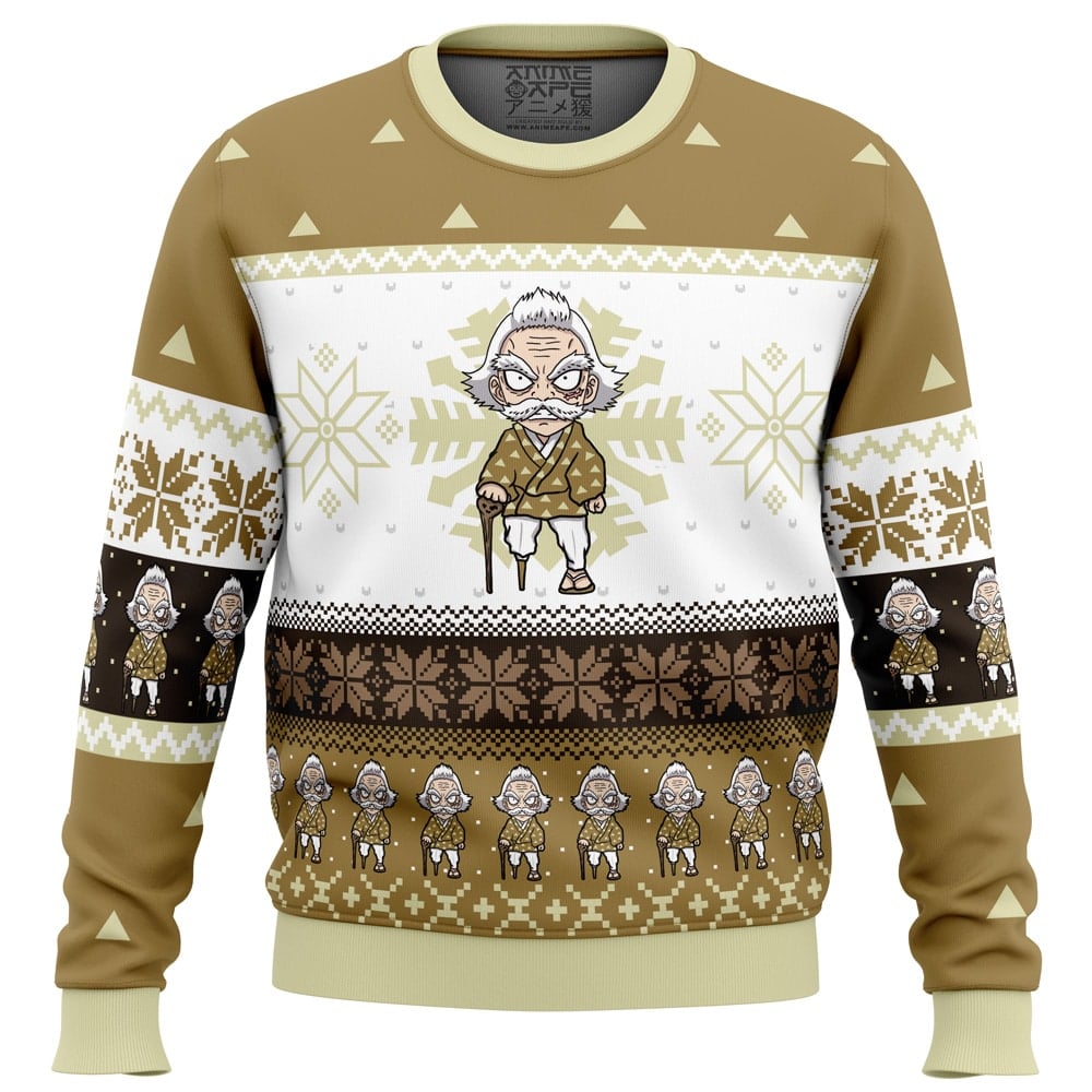 Chibi Christmas Jigoro Kuwajima DS PC Ugly Christmas Sweater front mockup - Demon Slayer Store