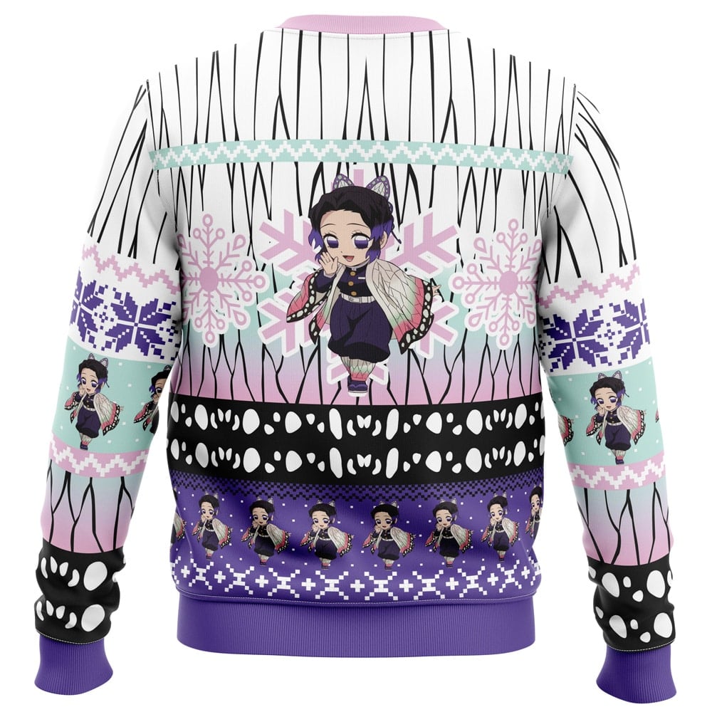 Chibi Christmas Shinobu Kocho DS PC Ugly Christmas Sweater back mockup - Demon Slayer Store