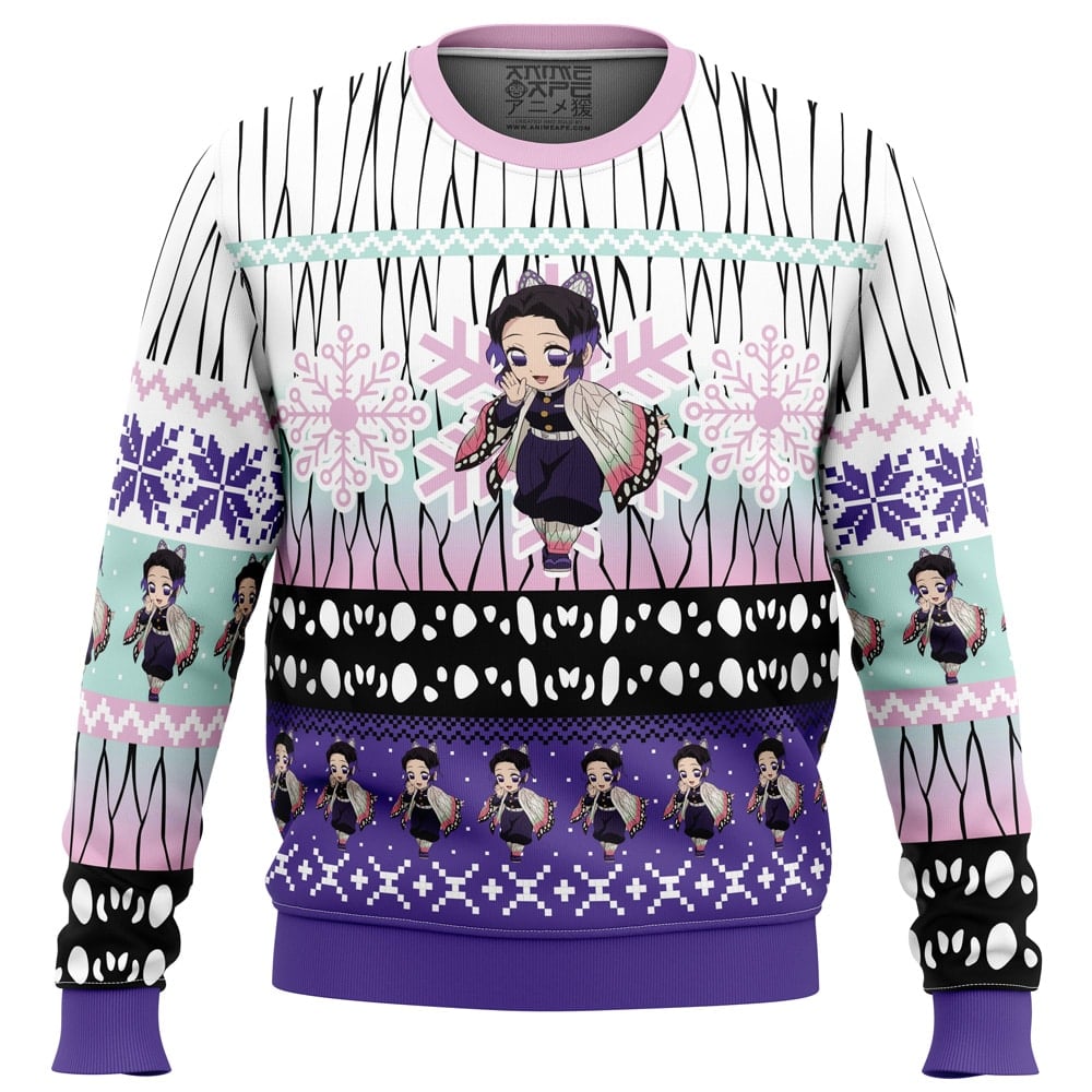 Chibi Christmas Shinobu Kocho DS PC Ugly Christmas Sweater front mockup - Demon Slayer Store