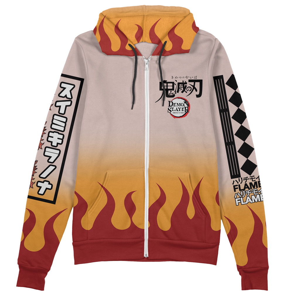 rengoku haori Zip Hoodie Front Mockup - Demon Slayer Store