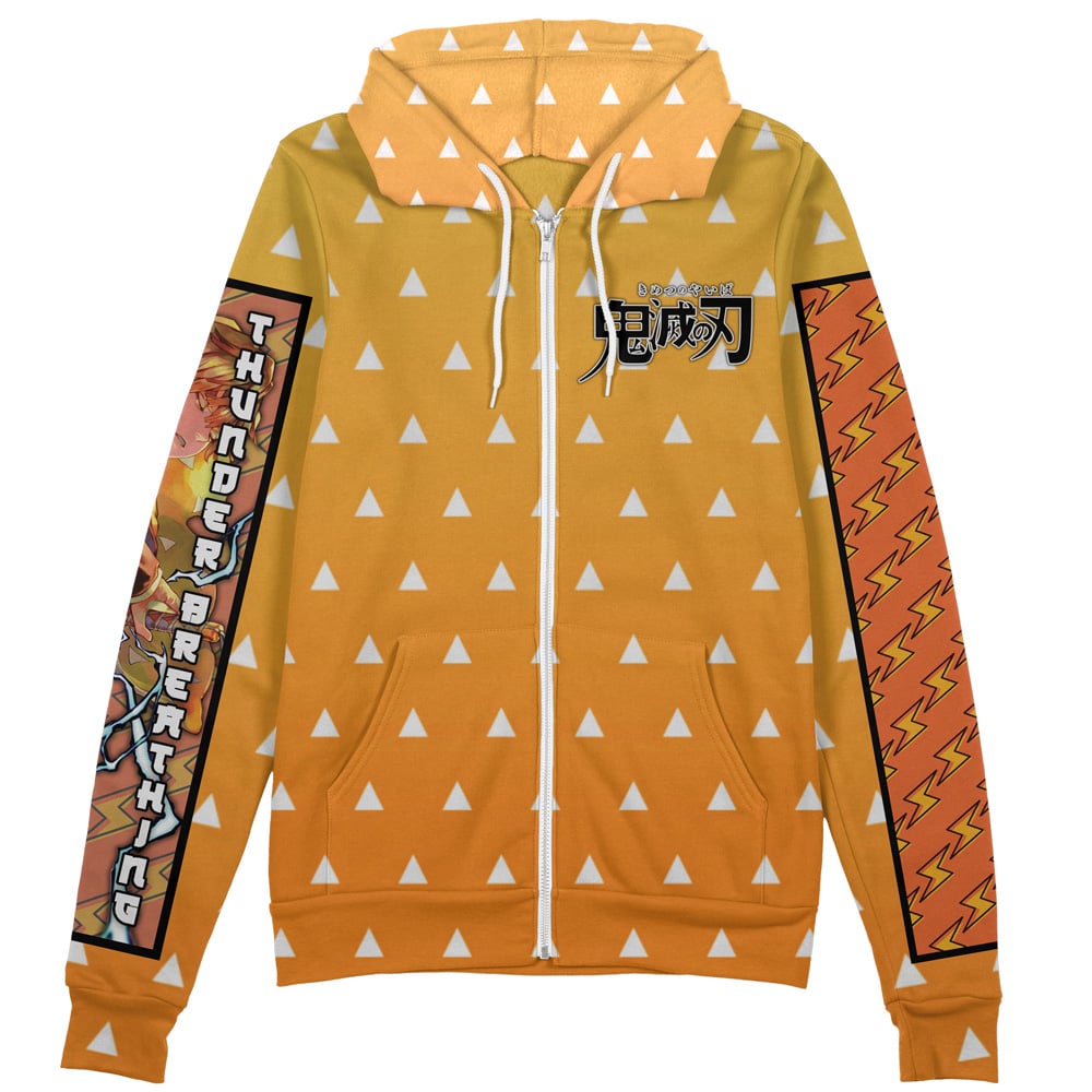 zenitsu haori Zip Hoodie Front Mockup - Demon Slayer Store