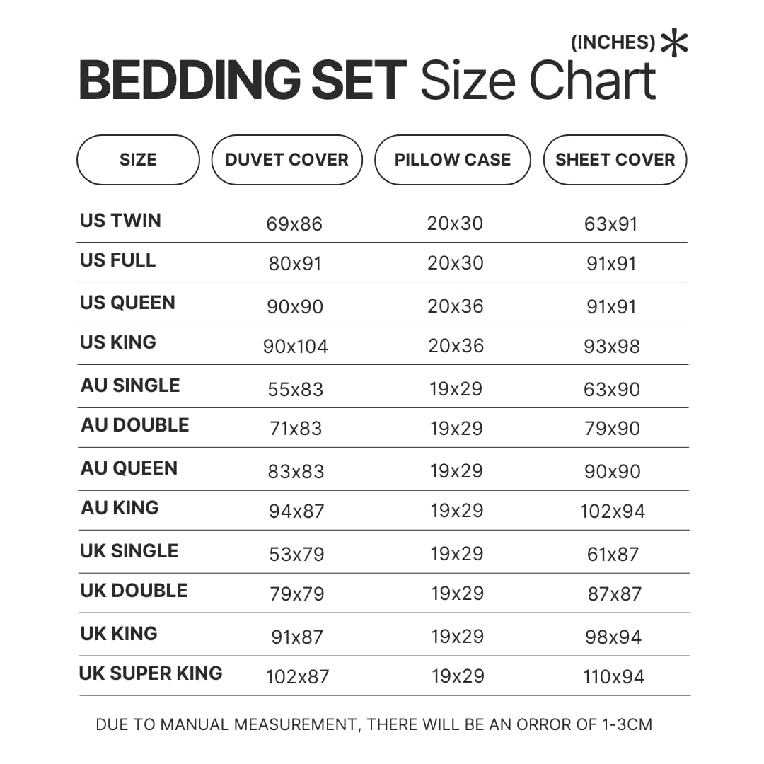 Bedding Set Size Chart - Demon Slayer Store