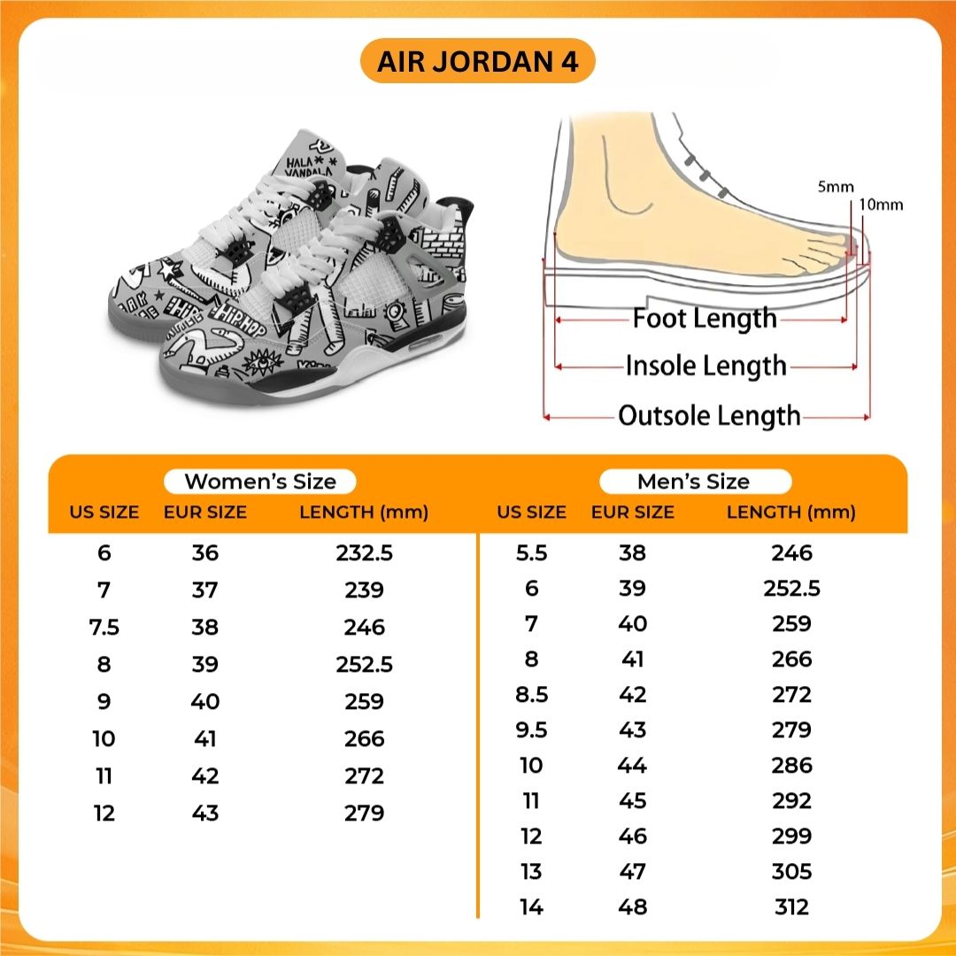 Air Jordan 4 Shoes Size Chart - Demon Slayer Store