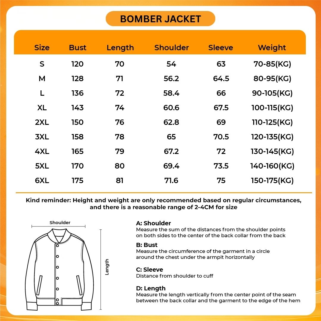 Bomber Jacket Size Chart - Demon Slayer Store