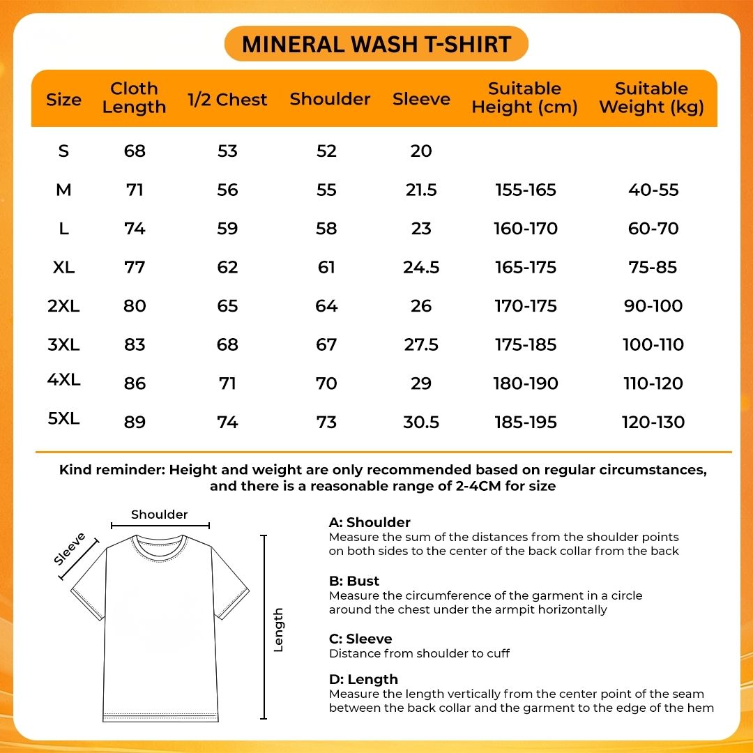 Mineral Wash T Shirt Size Chart - Demon Slayer Store