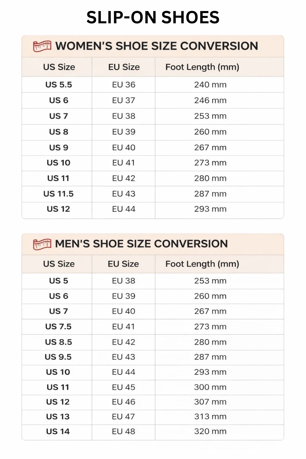 Slip On Shoes Size Chart 1 - Demon Slayer Store