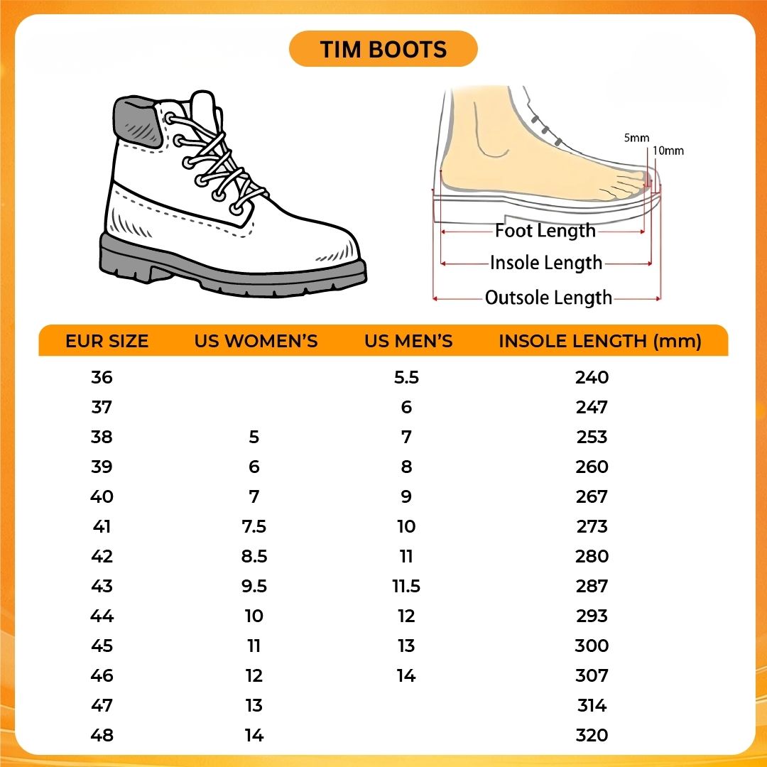 Tim Boots V1 Size Chart - Demon Slayer Store