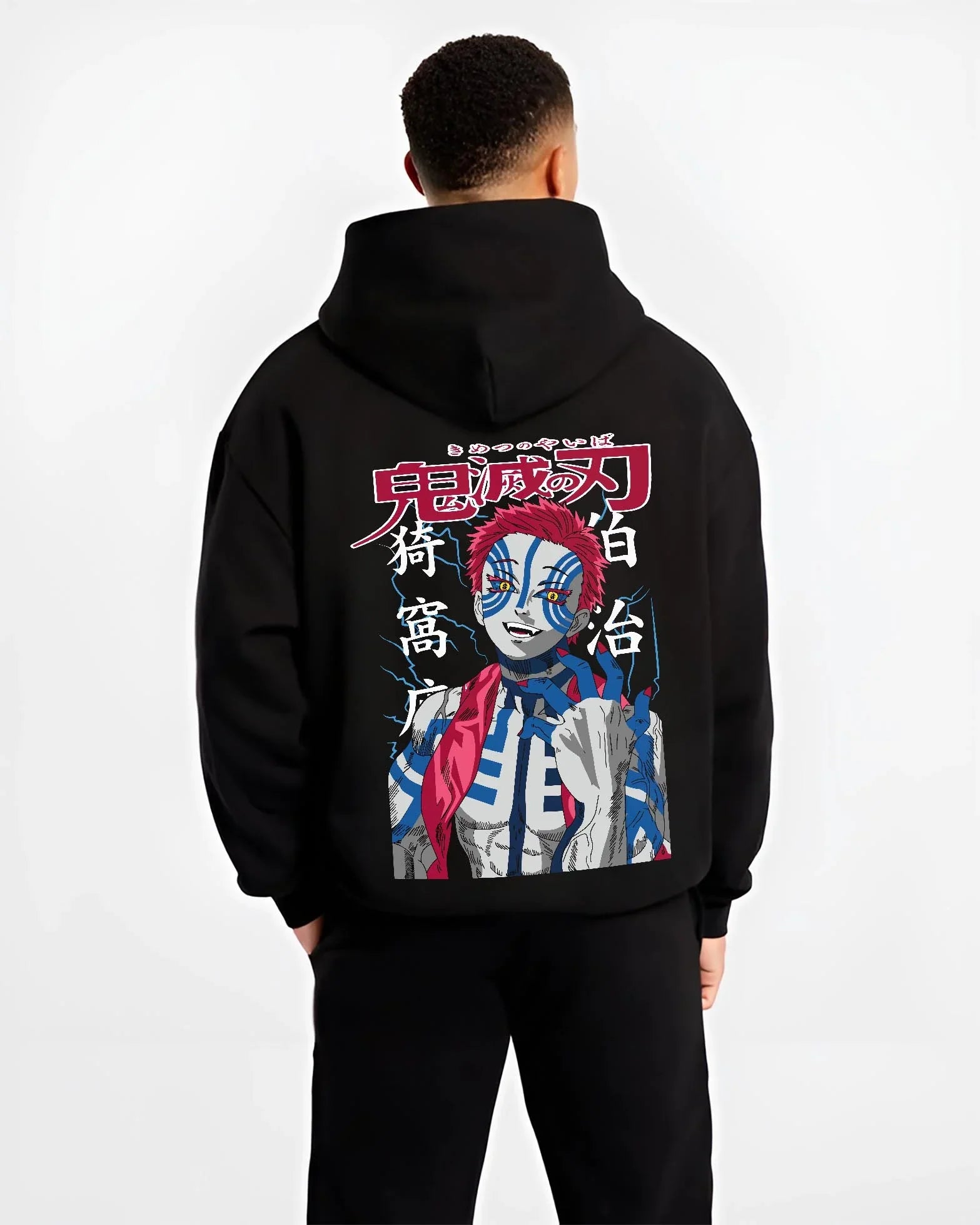 AKAFIST B.black hoodie male back view - Demon Slayer Store