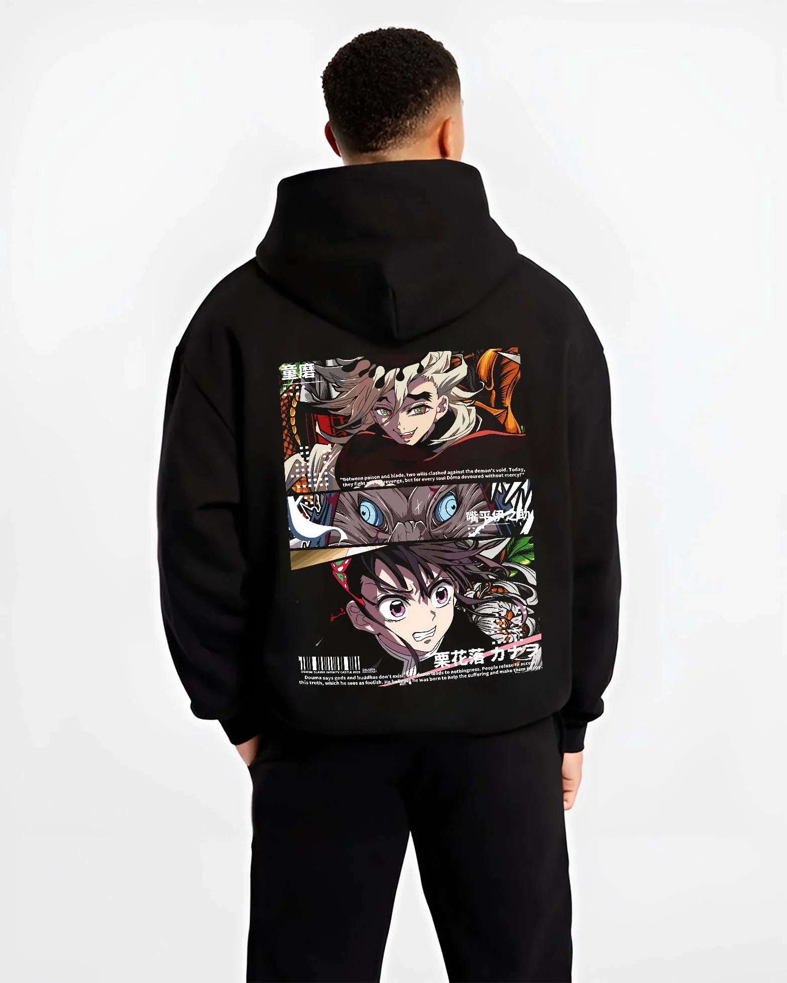 DOUMOON B.black hoodie male back view - Demon Slayer Store