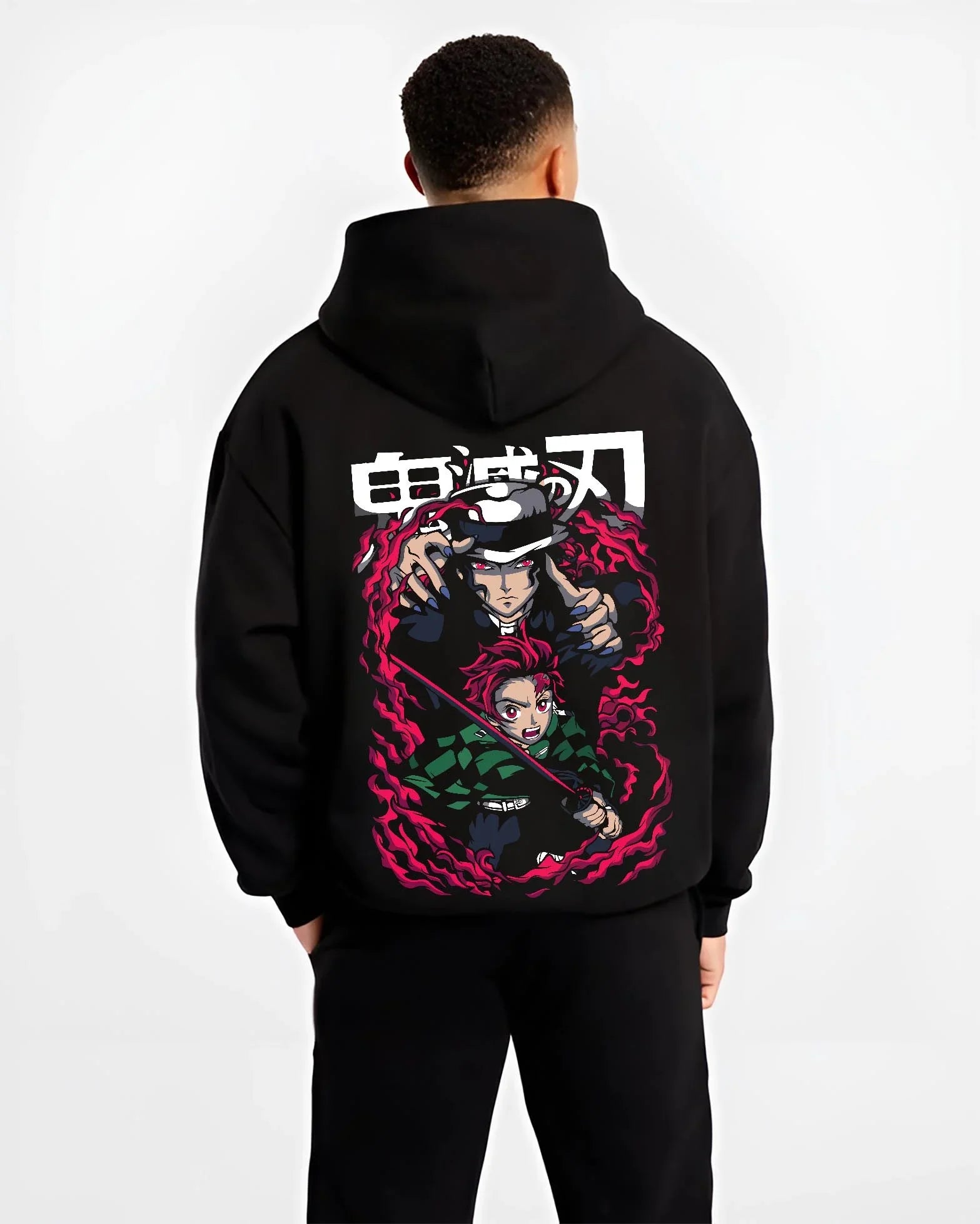 FINLDUL B.black hoodie male back view - Demon Slayer Store
