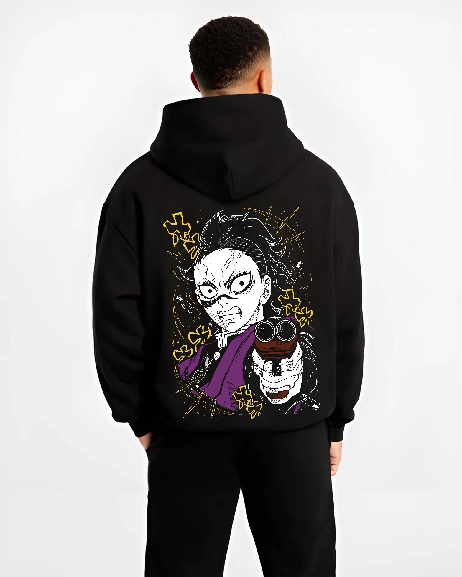 GENYSG B.black hoodie male back view - Demon Slayer Store