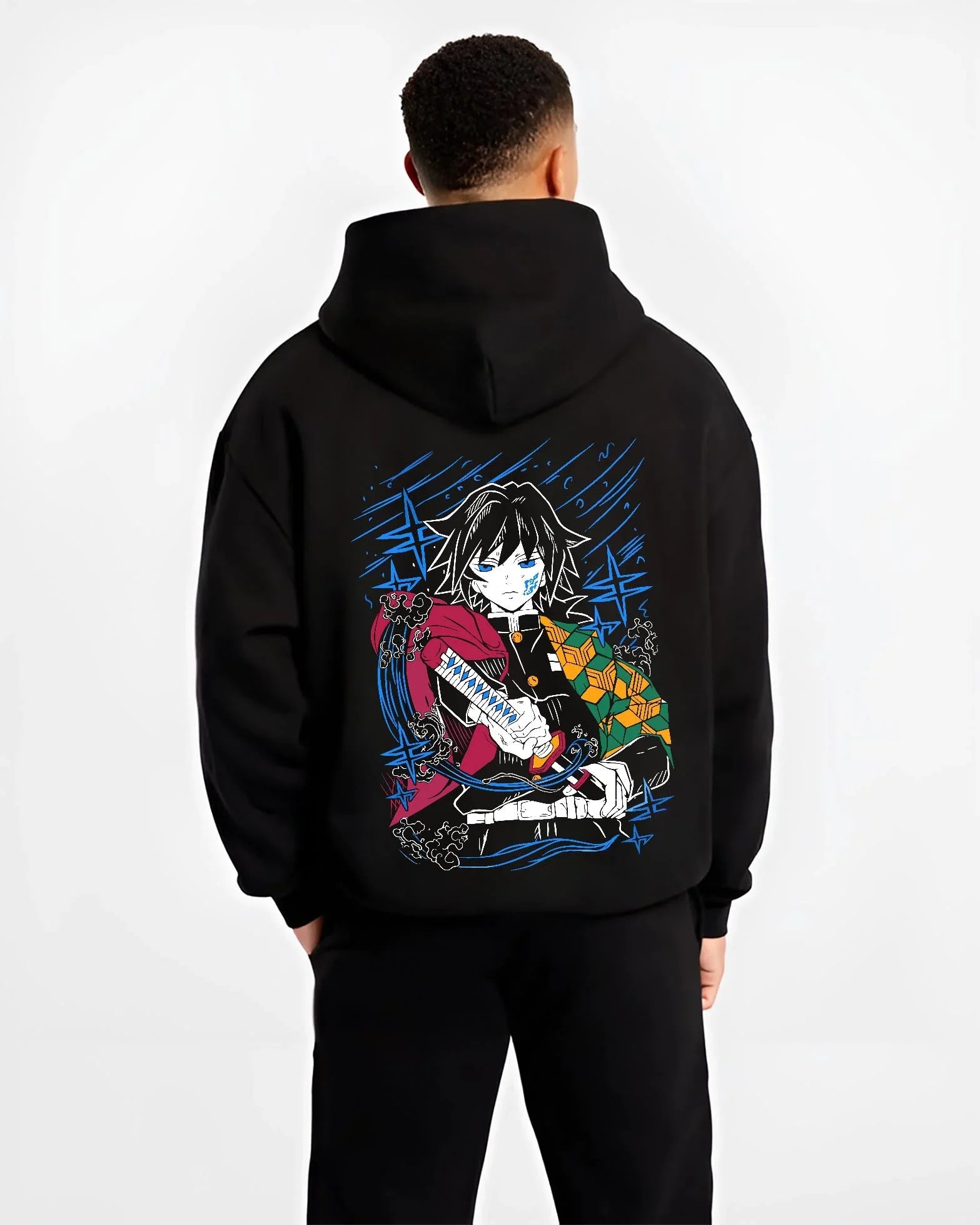 GIYUDC B.black hoodie male back view - Demon Slayer Store