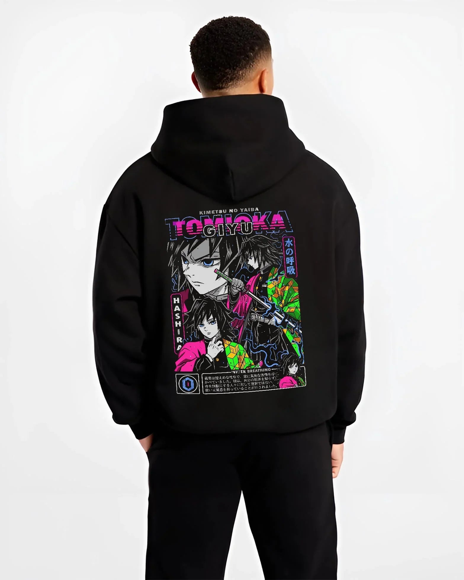 GIYUH2 B.black hoodie male back view - Demon Slayer Store