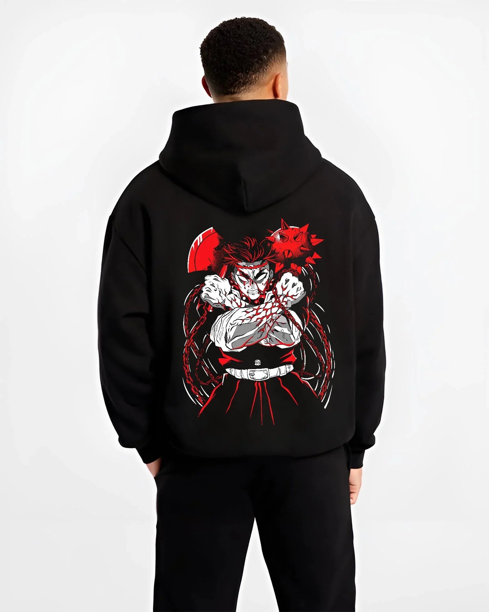 GYOMSTN B.black hoodie male back view - Demon Slayer Store