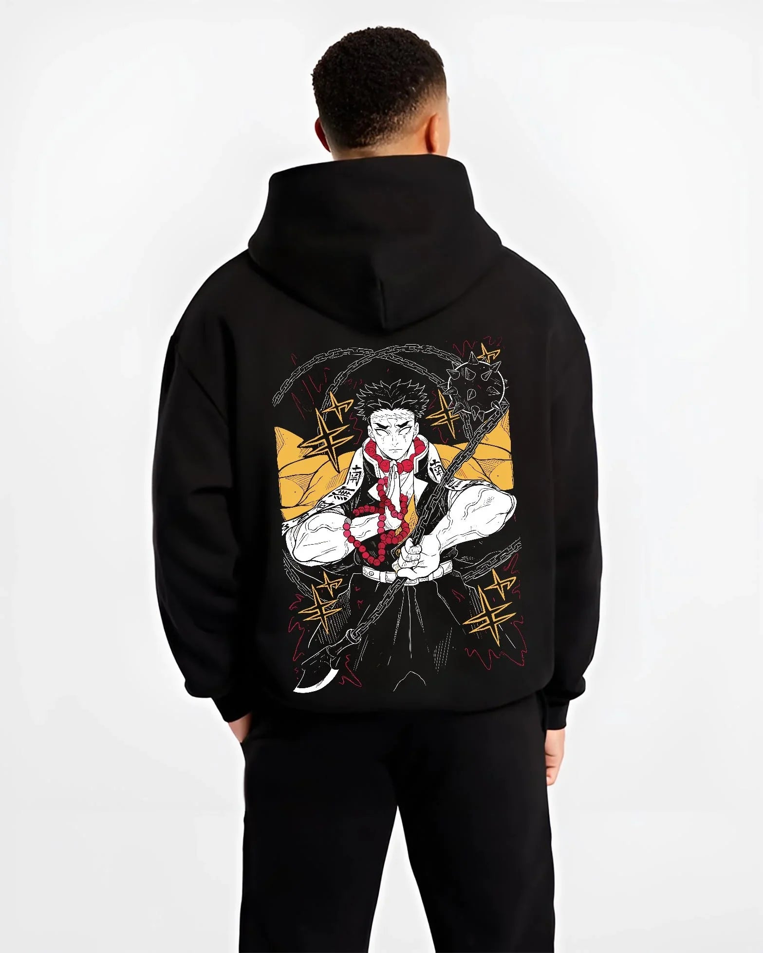 GYOPRAY B.black hoodie male back view - Demon Slayer Store