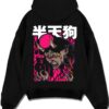 HANTEN4 A.black hoodie flat back design - Demon Slayer Store
