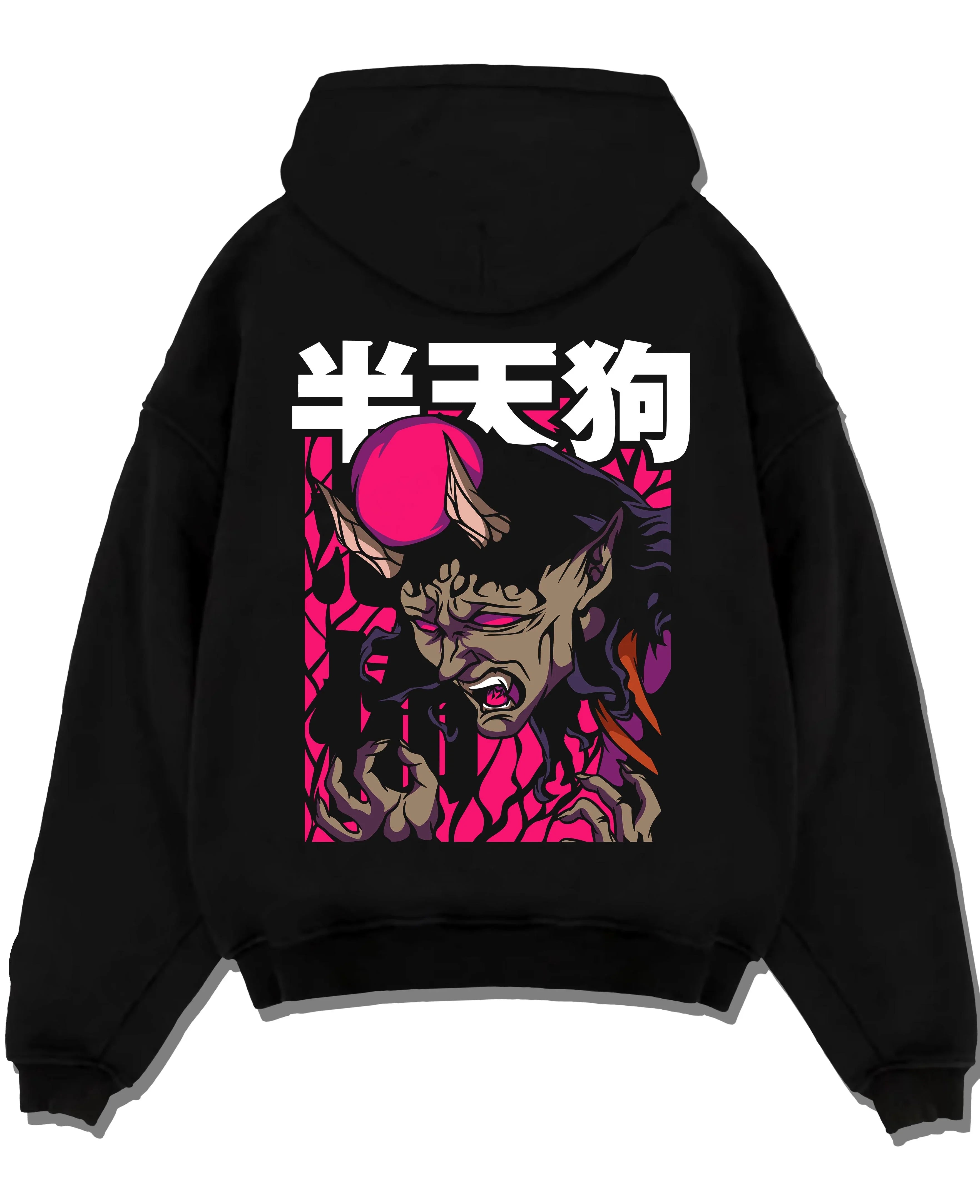 HANTEN4 A.black hoodie flat back design - Demon Slayer Store