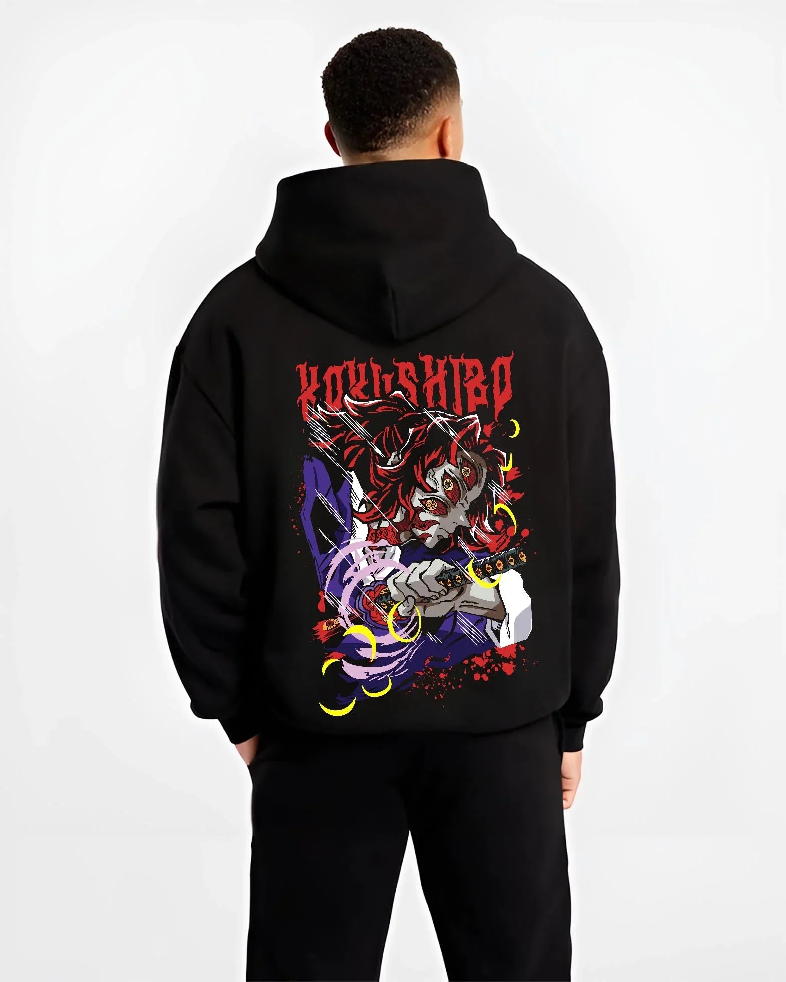 HASHMO B.black hoodie male back view - Demon Slayer Store