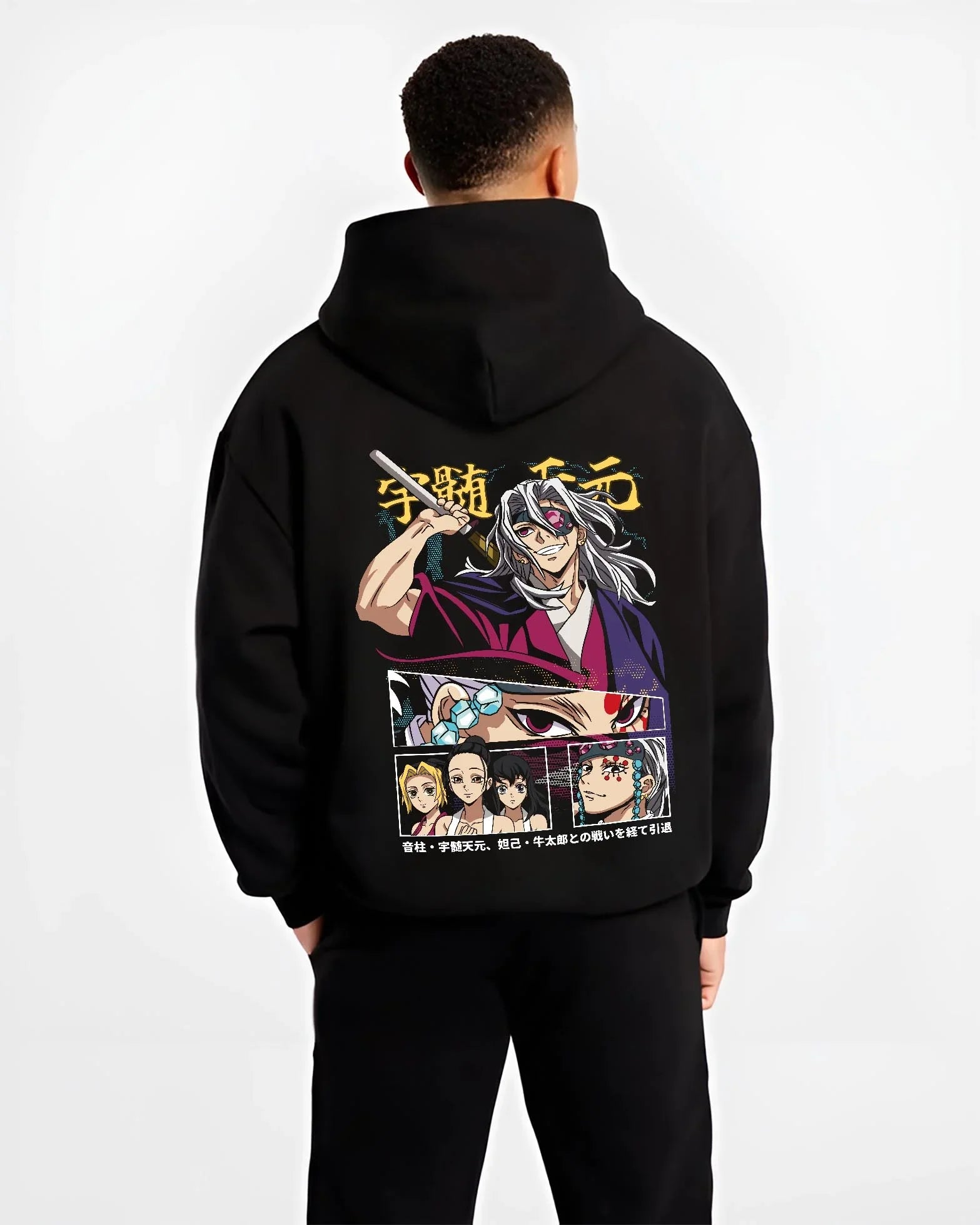 INOBST B.black hoodie male back view - Demon Slayer Store