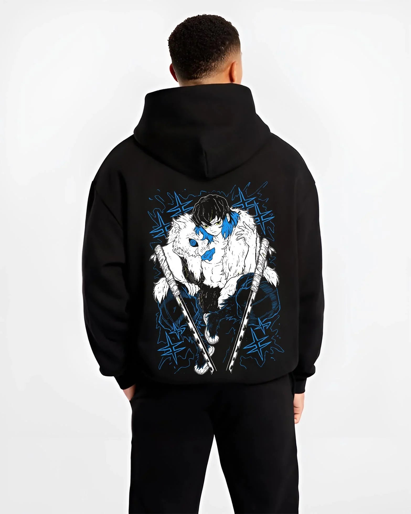INODSL B.black hoodie male back view - Demon Slayer Store