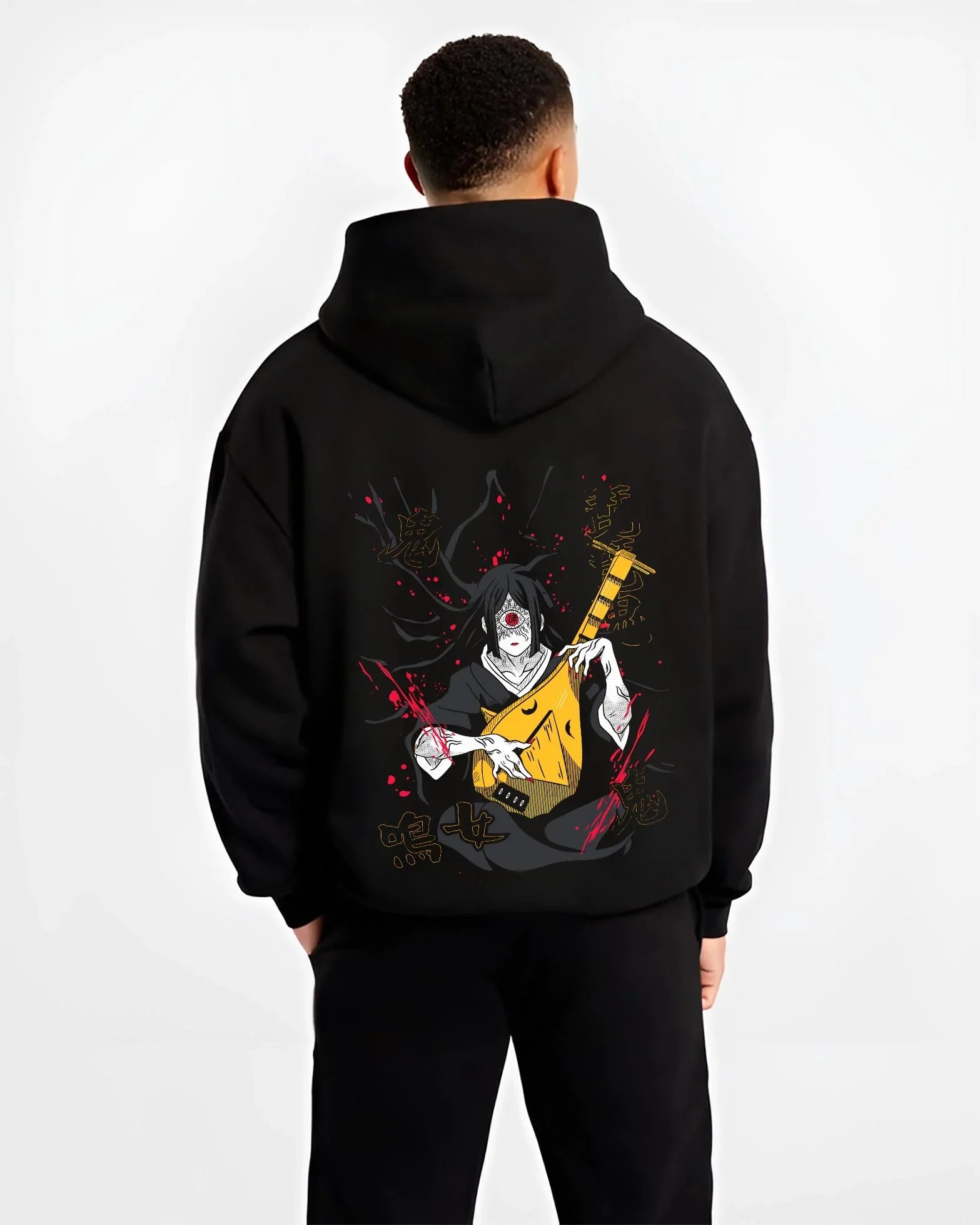 KAKINE B.black hoodie male back view - Demon Slayer Store
