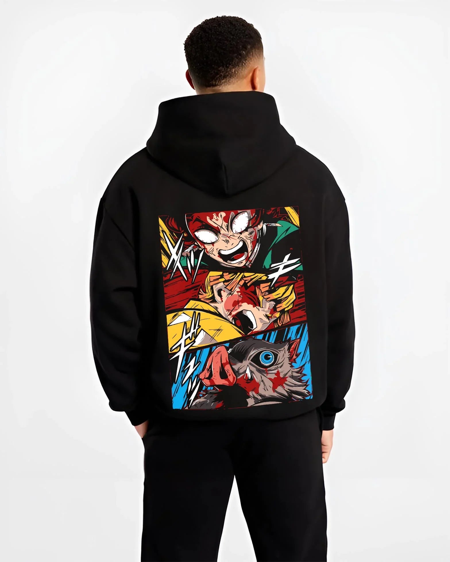 KNYCOR B.black hoodie male back view - Demon Slayer Store