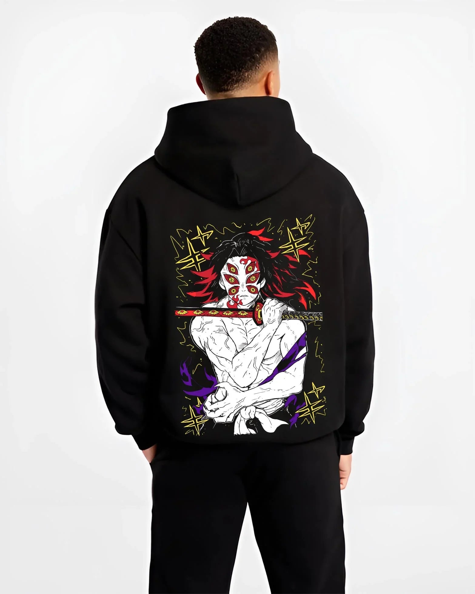 KOKUEYE B.black hoodie male back view - Demon Slayer Store