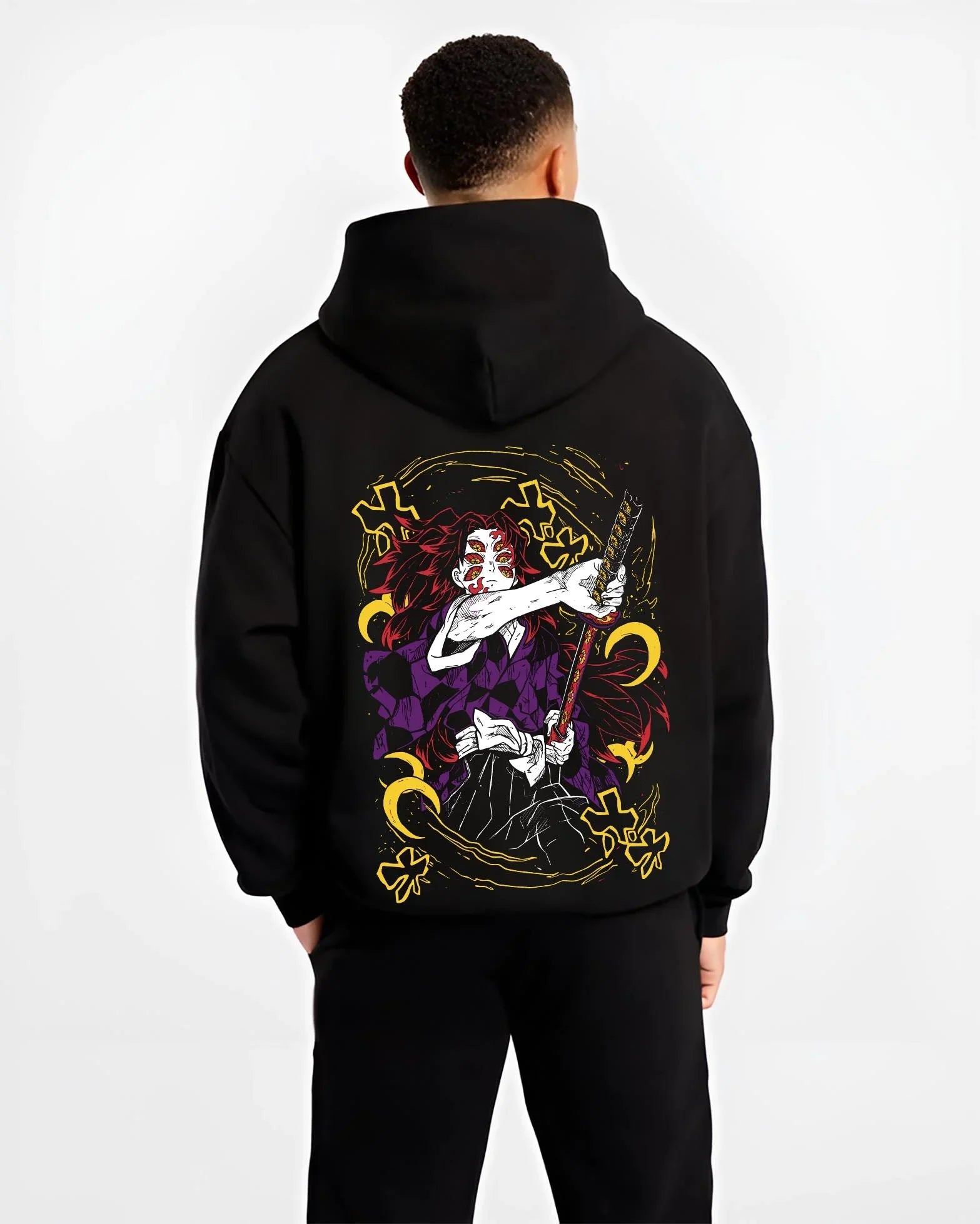 KOKUMO1 B.black hoodie male back view - Demon Slayer Store