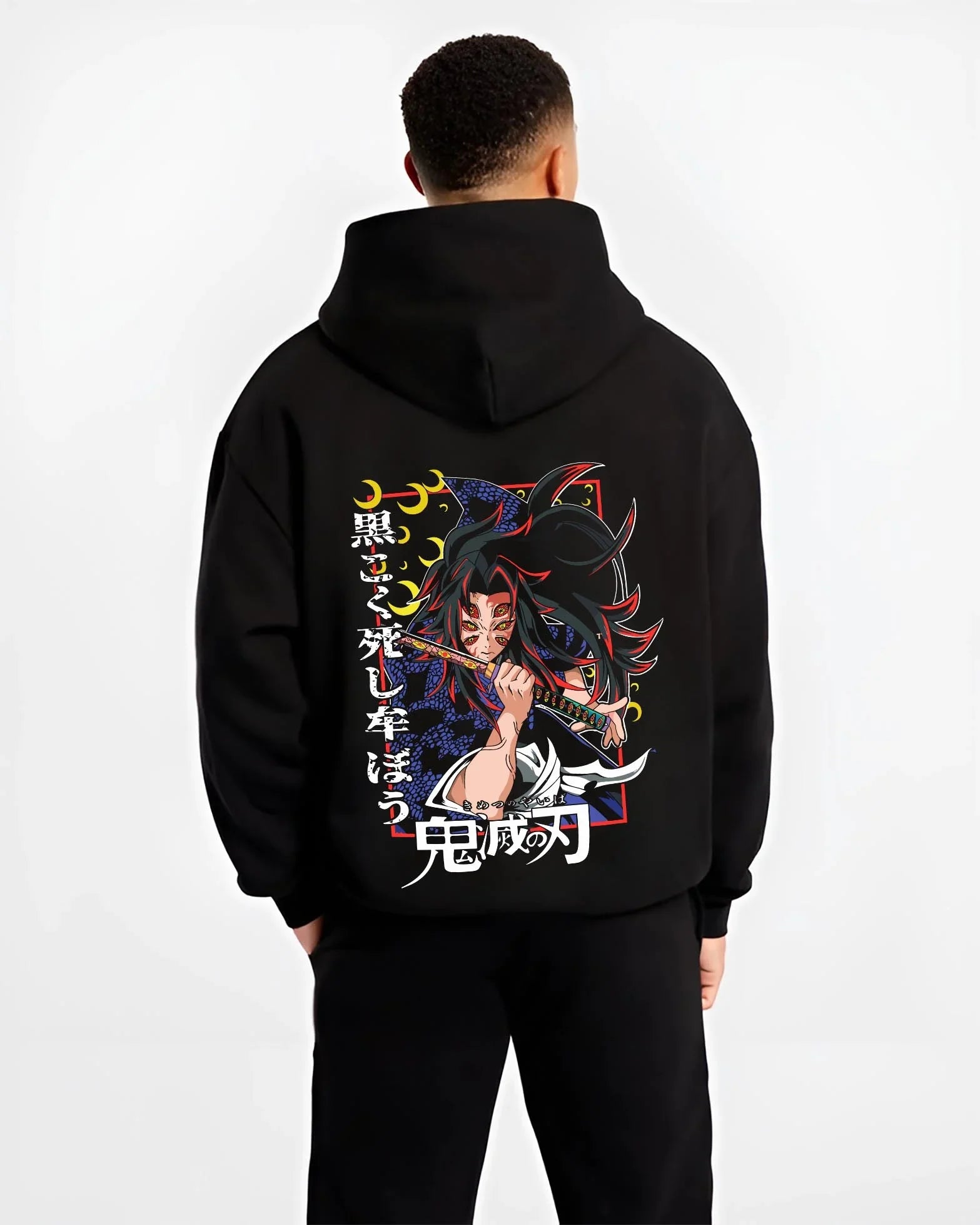 MOONTRN B.black hoodie male back view - Demon Slayer Store