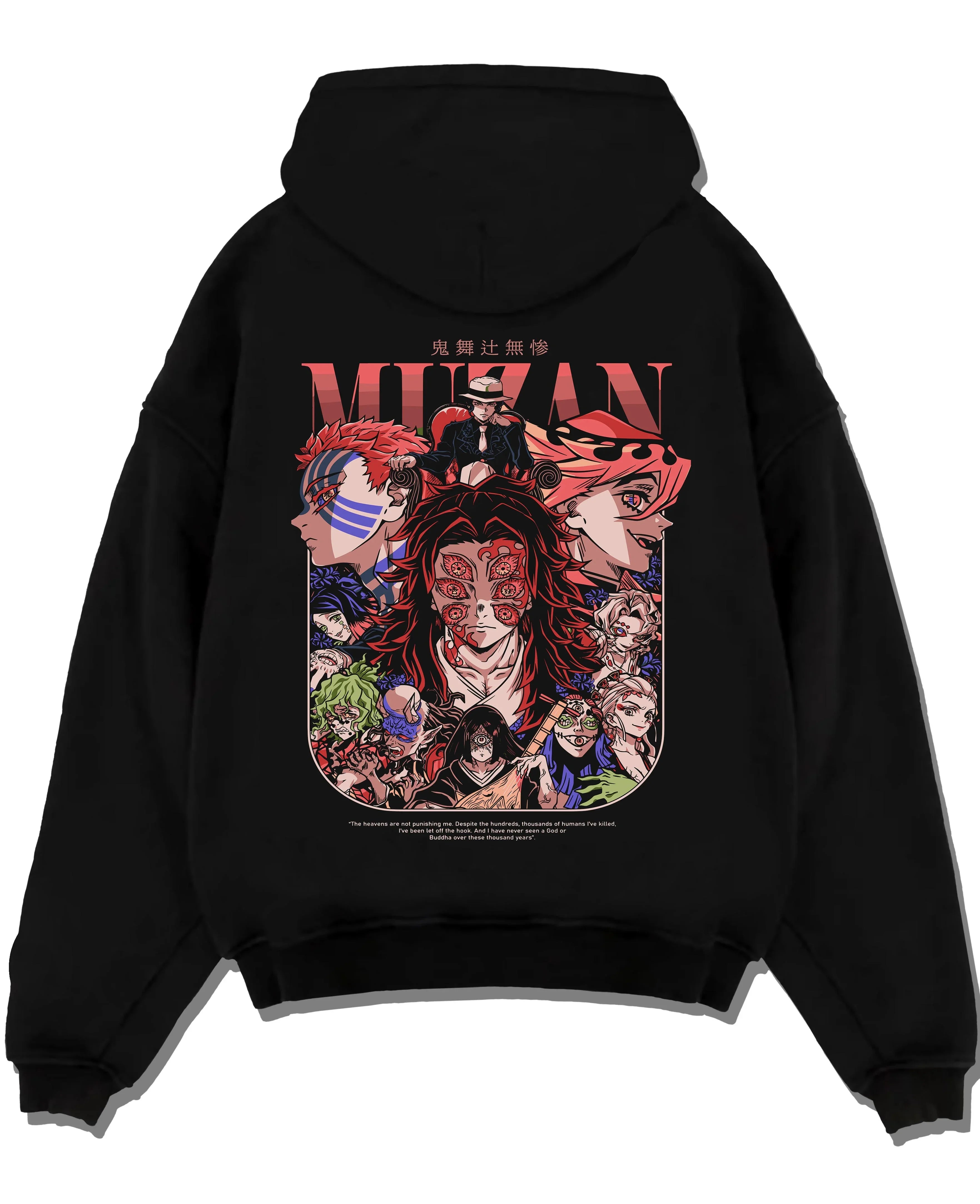 MUZANX A.black hoodie flat back design - Demon Slayer Store