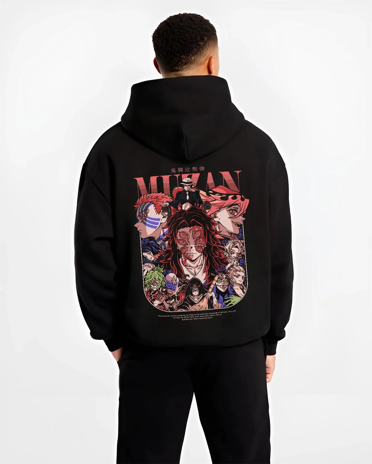 MUZANX B.black hoodie male back view - Demon Slayer Store