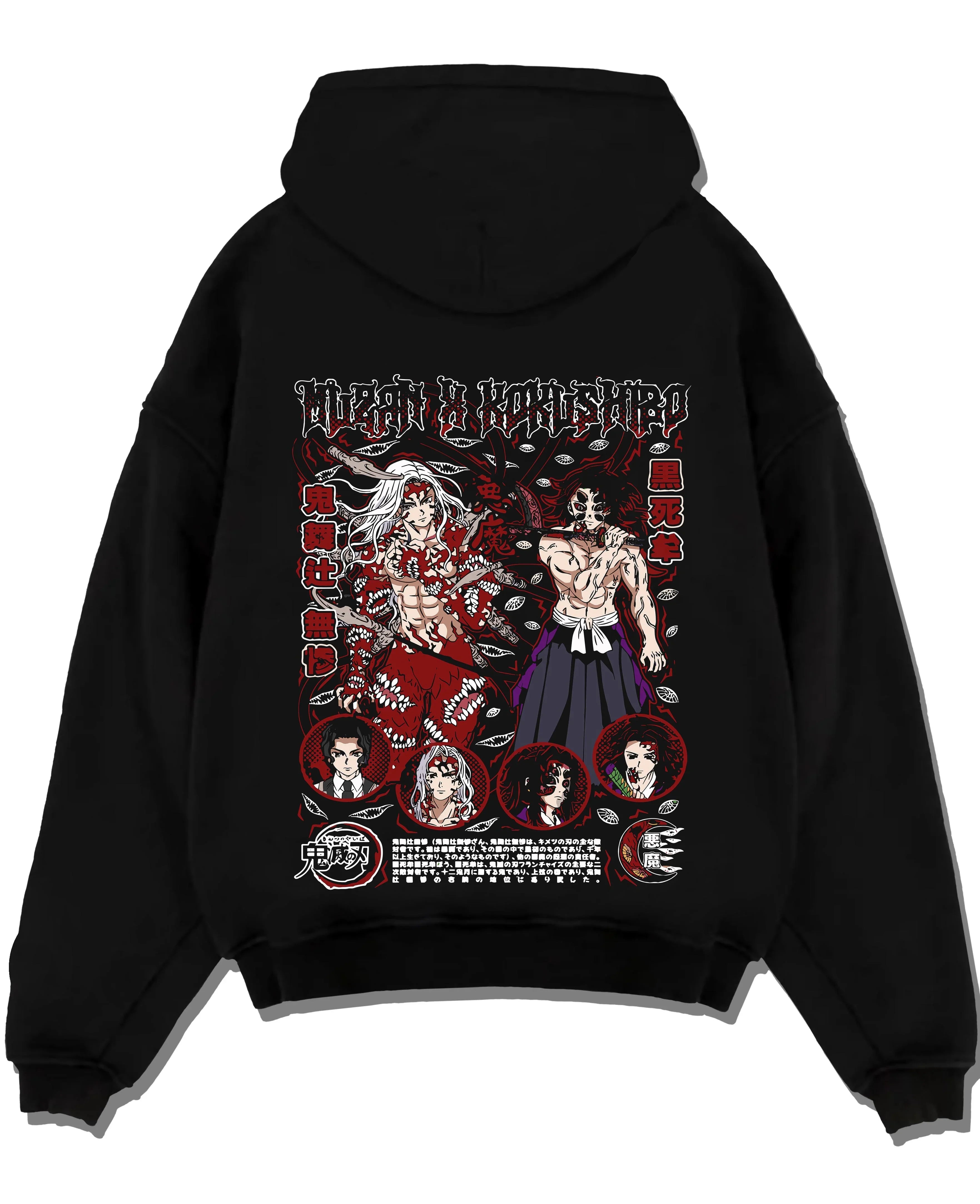 MUZKOK A.black hoodie flat back design - Demon Slayer Store