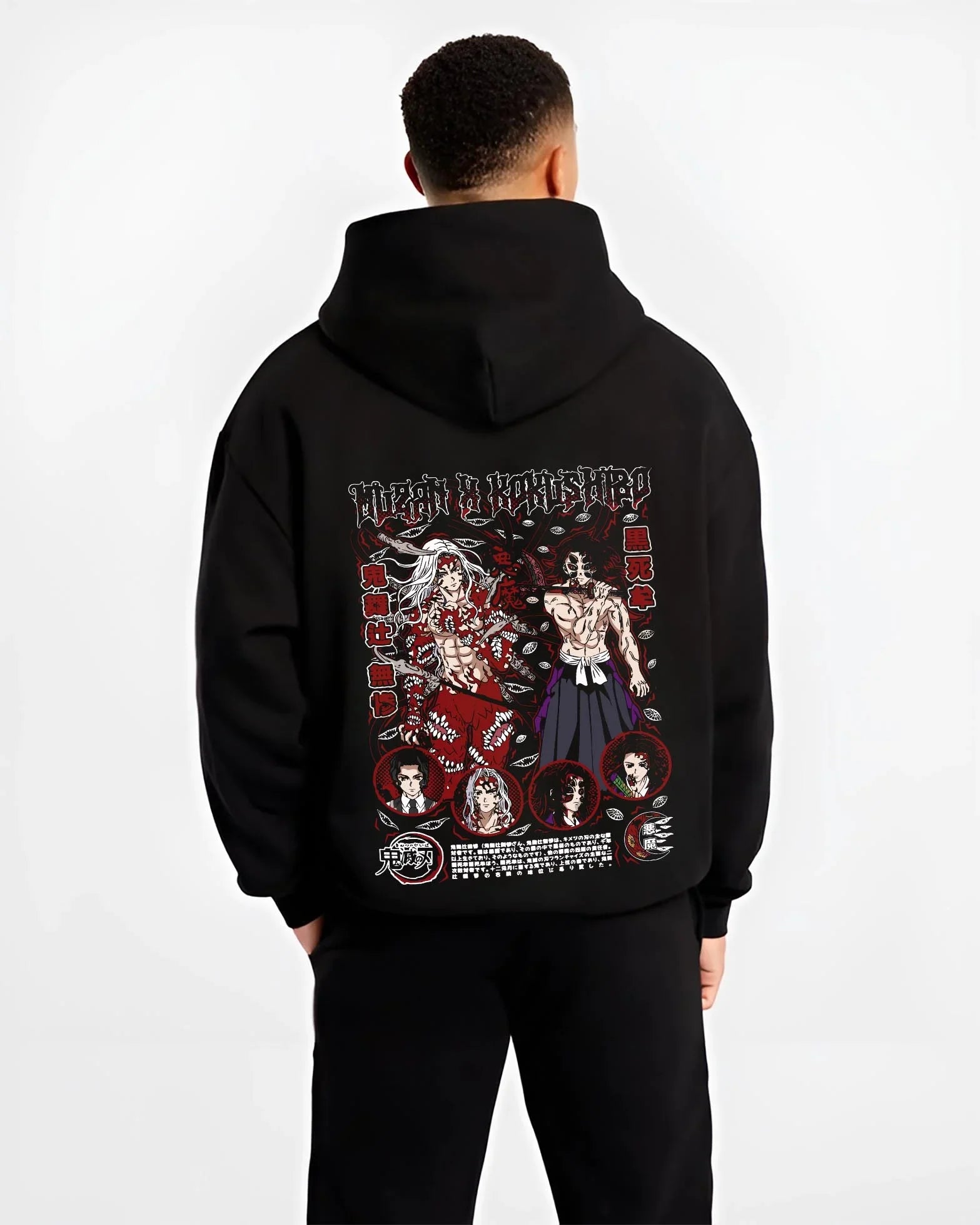 MUZKOK B.black hoodie male back view - Demon Slayer Store