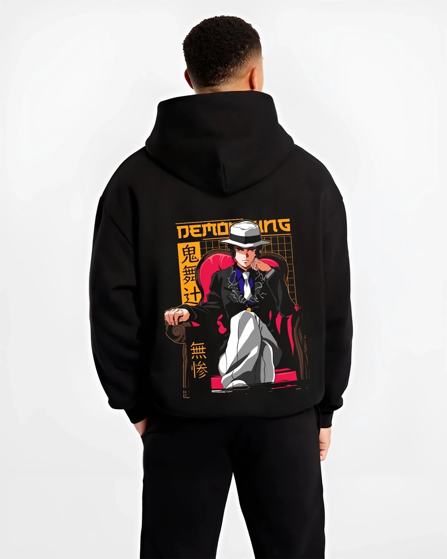 MUZPOR B.black hoodie male back view - Demon Slayer Store