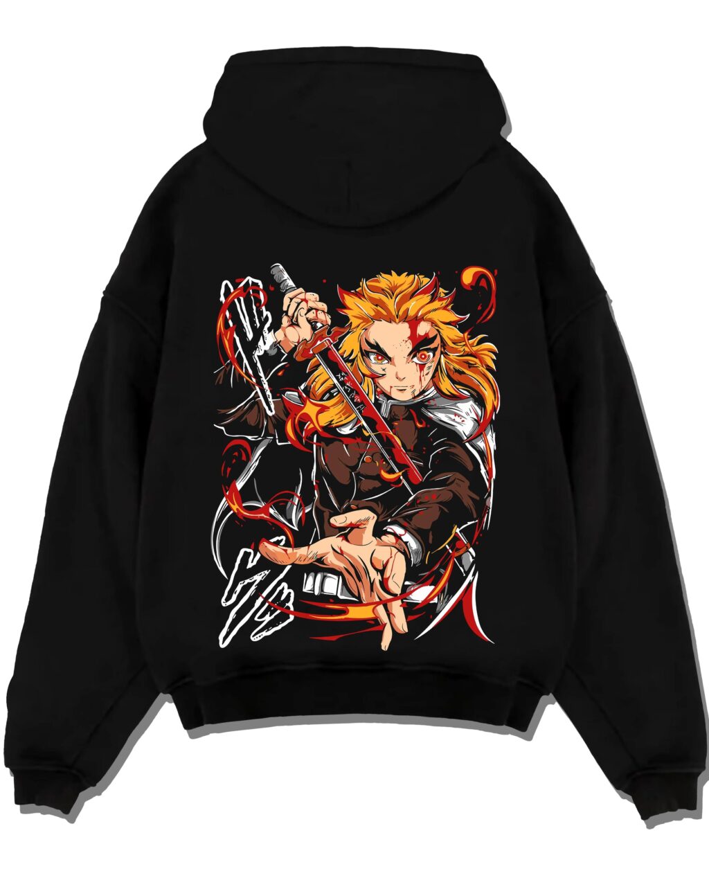 RENGKU A.black hoodie flat back design - Demon Slayer Store