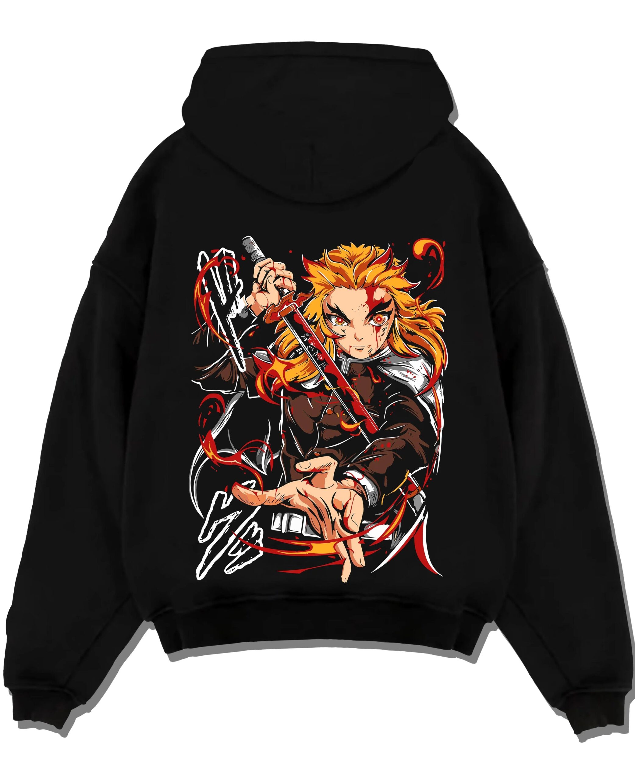 RENGKU A.black hoodie flat back design scaled - Demon Slayer Store