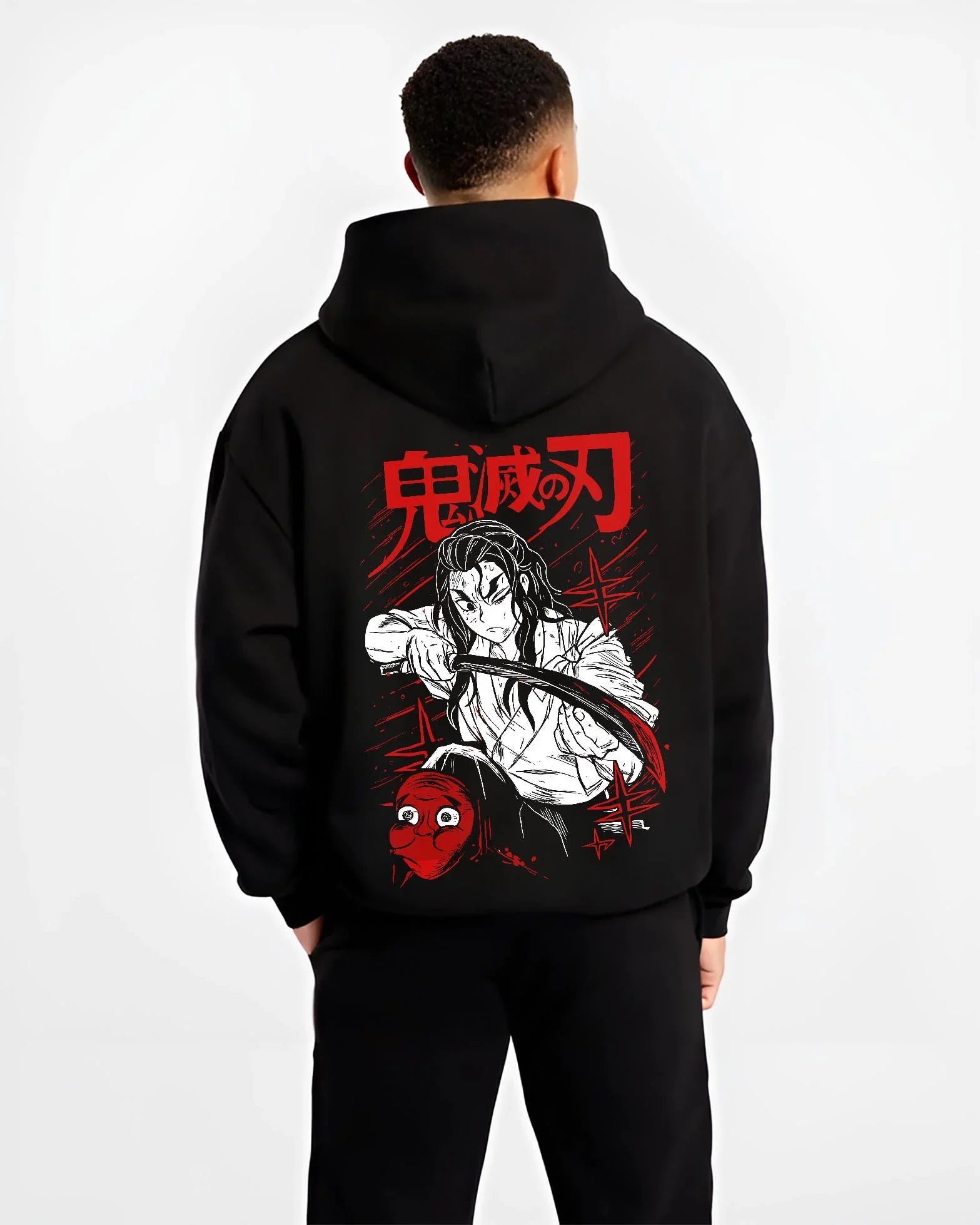 SLAYGRP B.black hoodie male back view - Demon Slayer Store