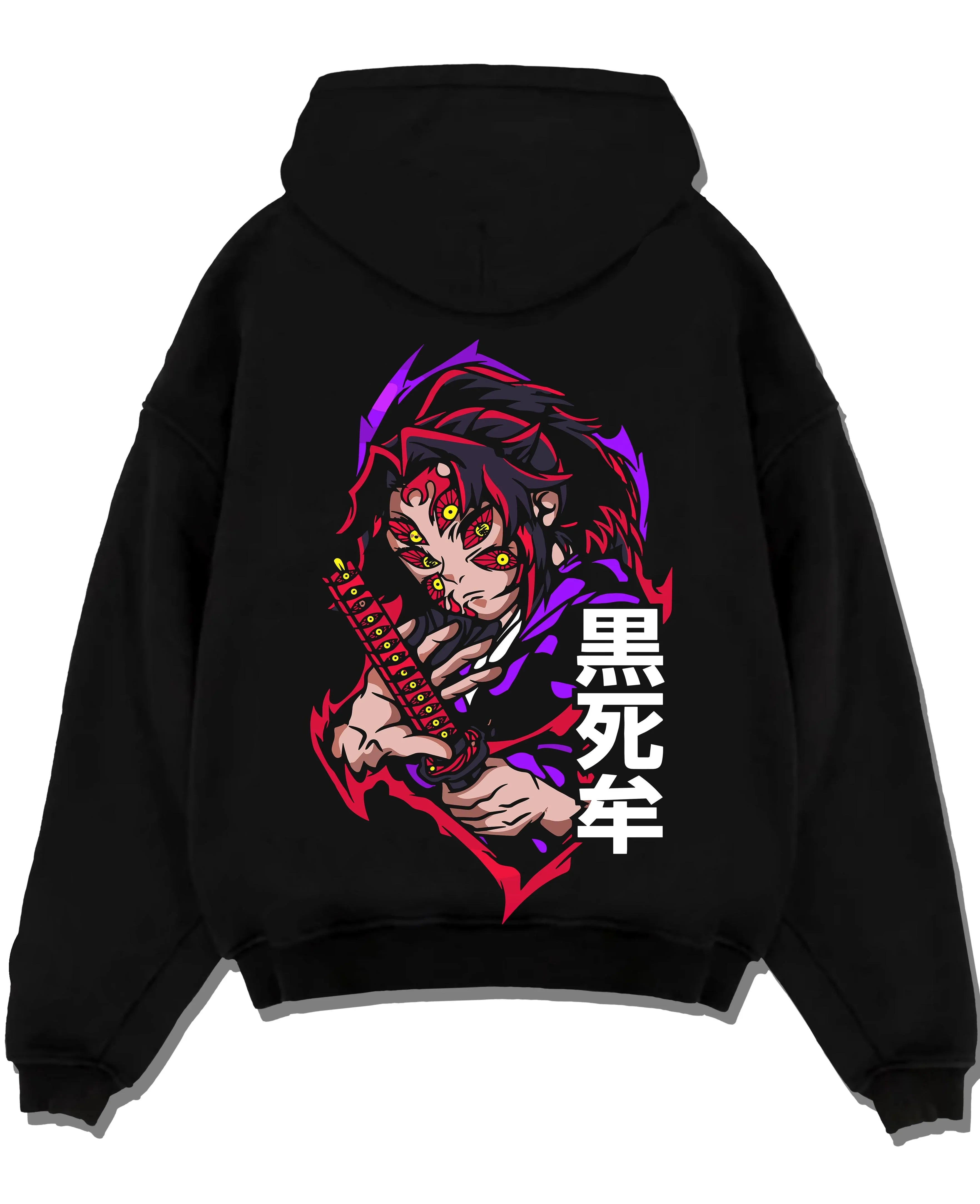 SWDMSR8 A.black hoodie flat back design - Demon Slayer Store