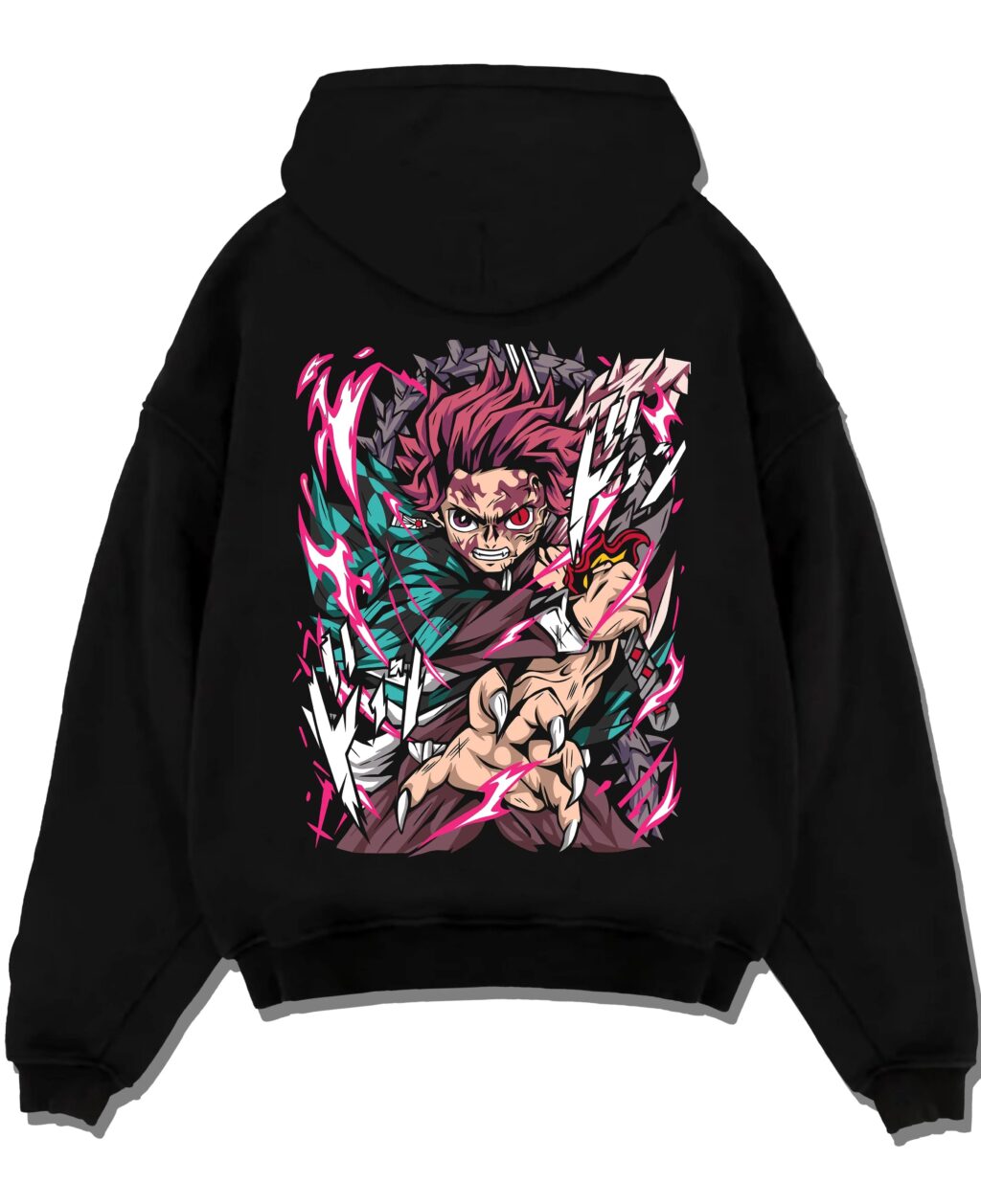 TANJ10 A.black hoodie flat back design - Demon Slayer Store