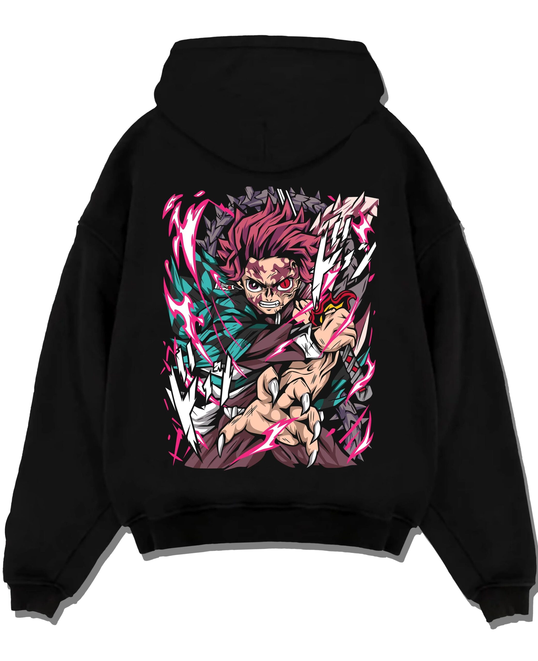 TANJ10 A.black hoodie flat back design scaled - Demon Slayer Store