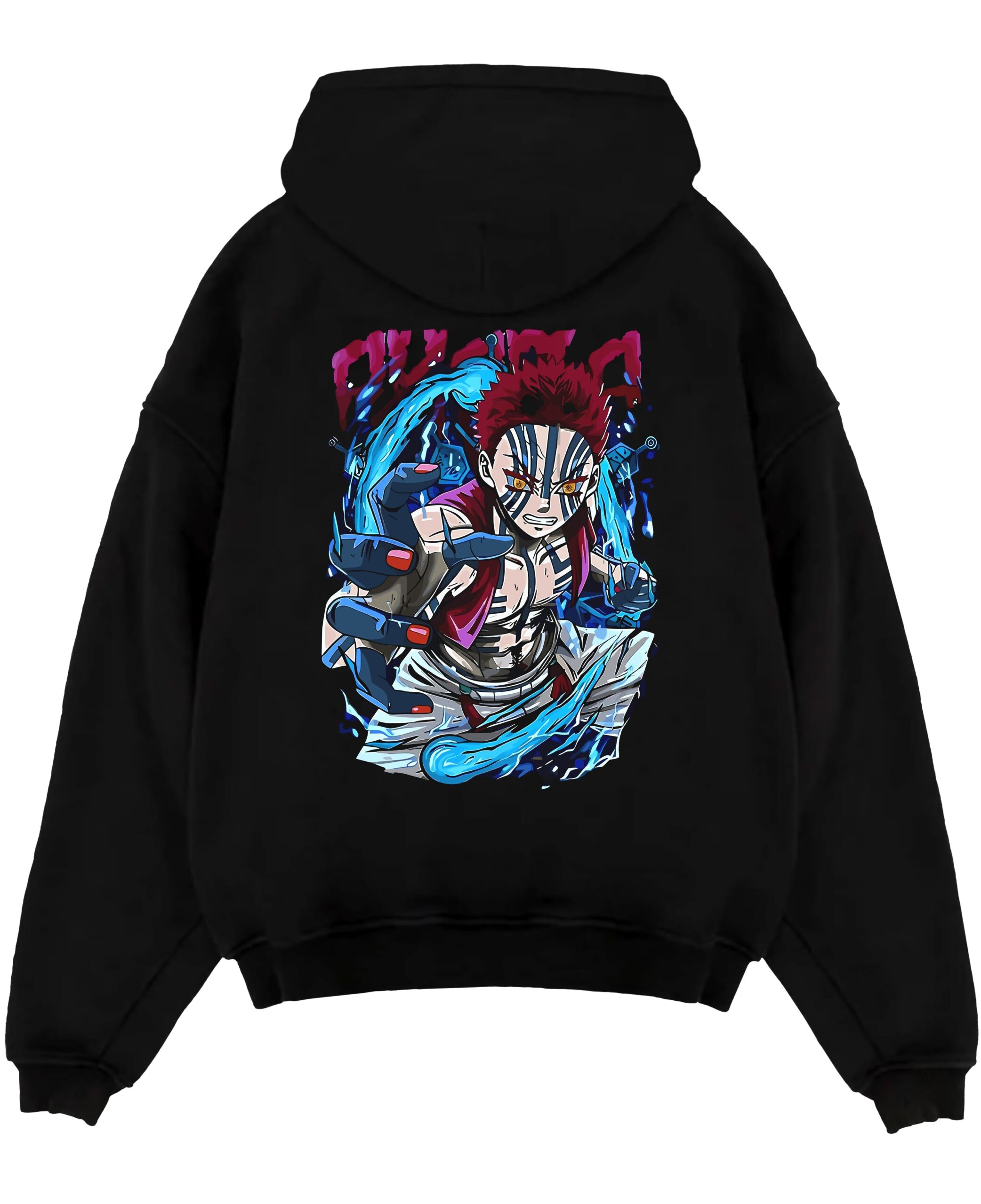 akaza demon slayer black hoodie flat back design scaled - Demon Slayer Store