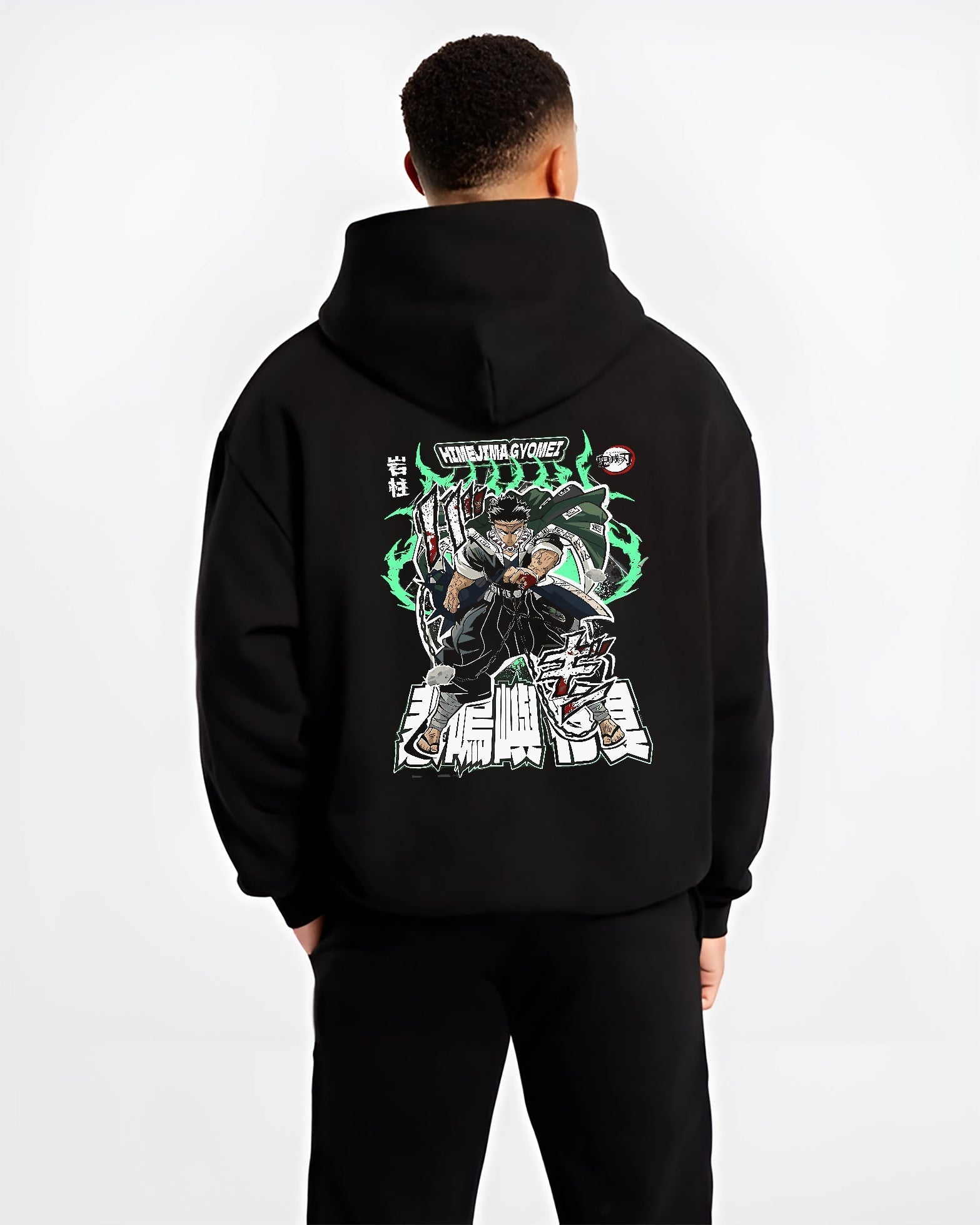 himejima demon slayer black hoodie male back view - Demon Slayer Store