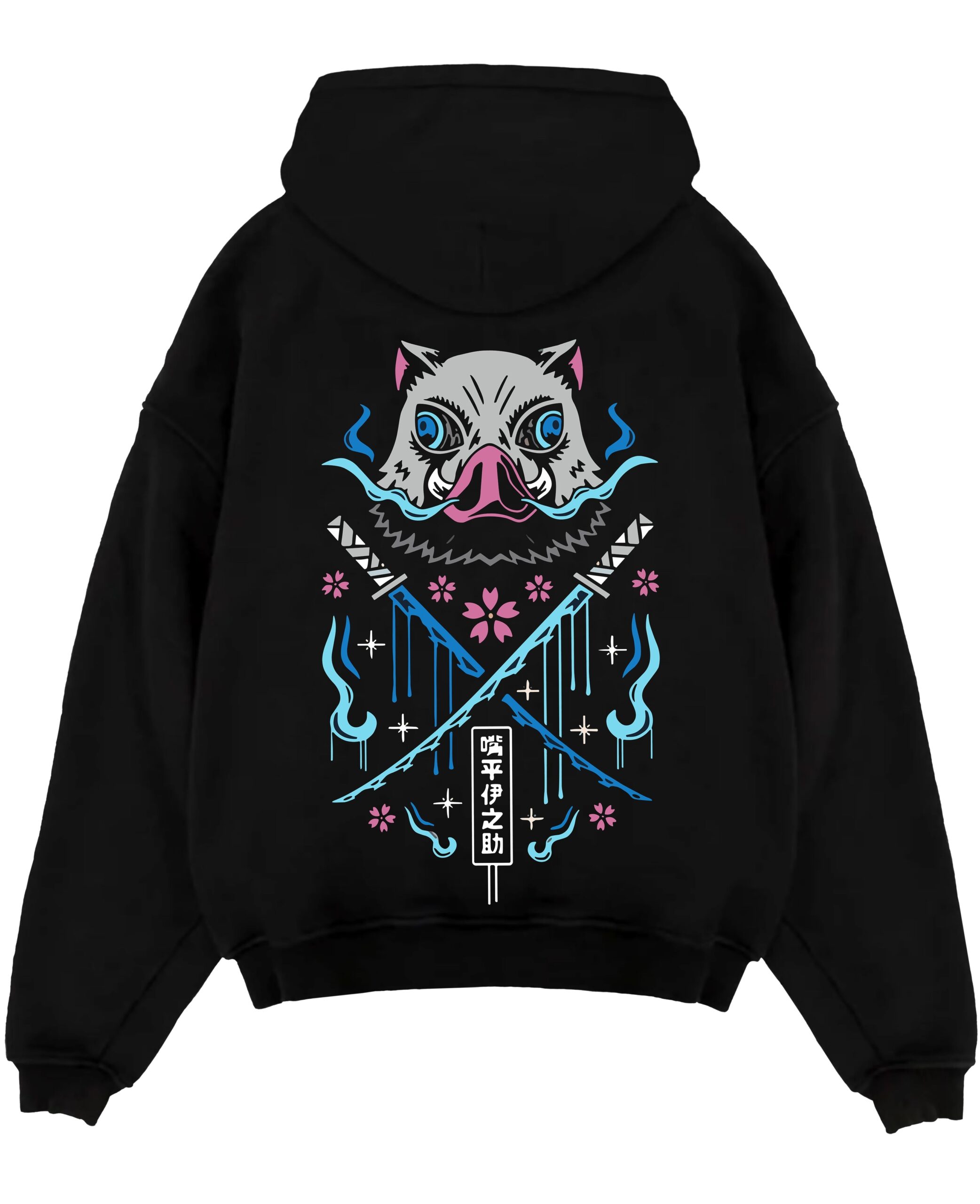inosuke demon slayer black hoodie flat back design scaled - Demon Slayer Store