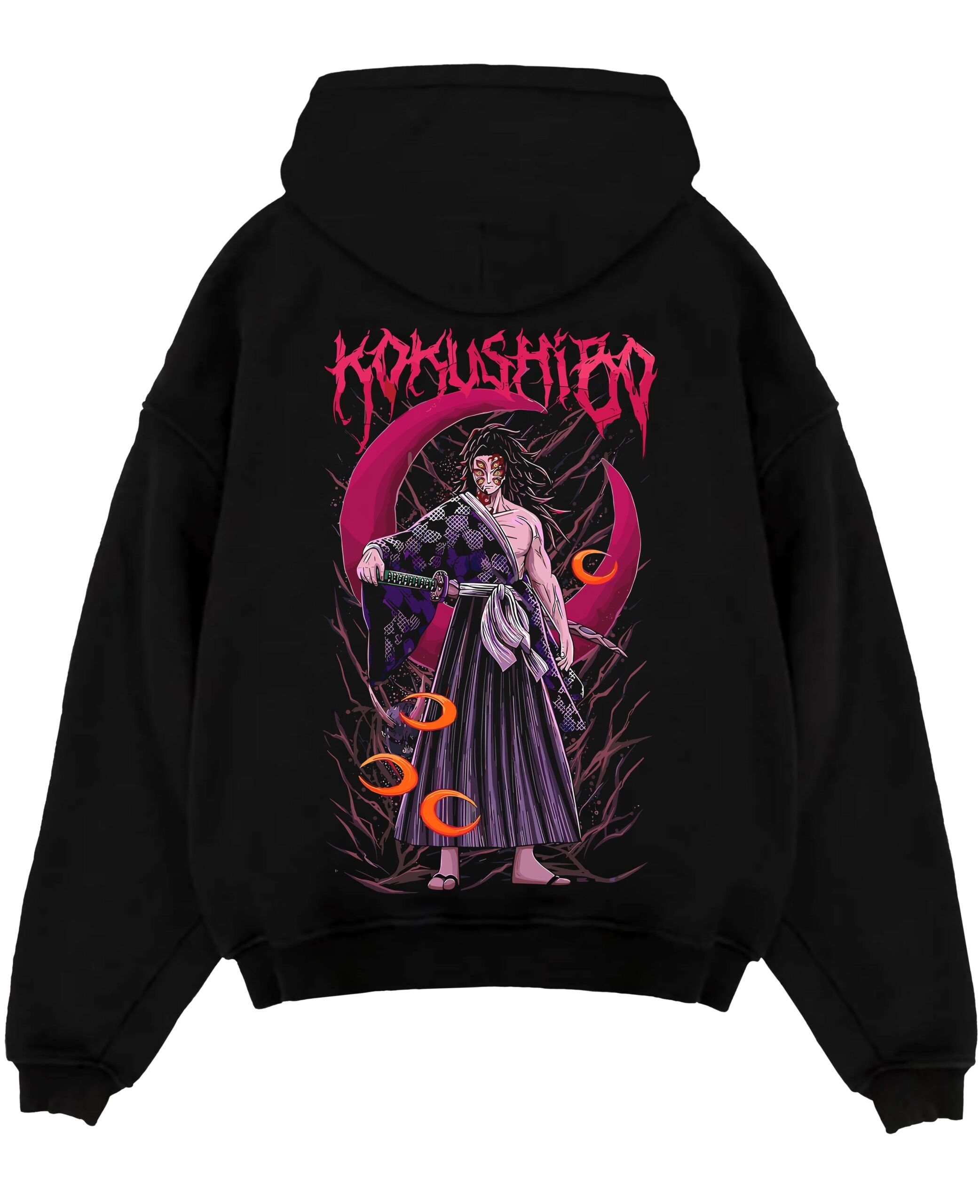 kokushibo demon slayer black hoodie flat back design scaled - Demon Slayer Store