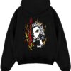 rengoku demon slayer black hoodie flat back design - Demon Slayer Store