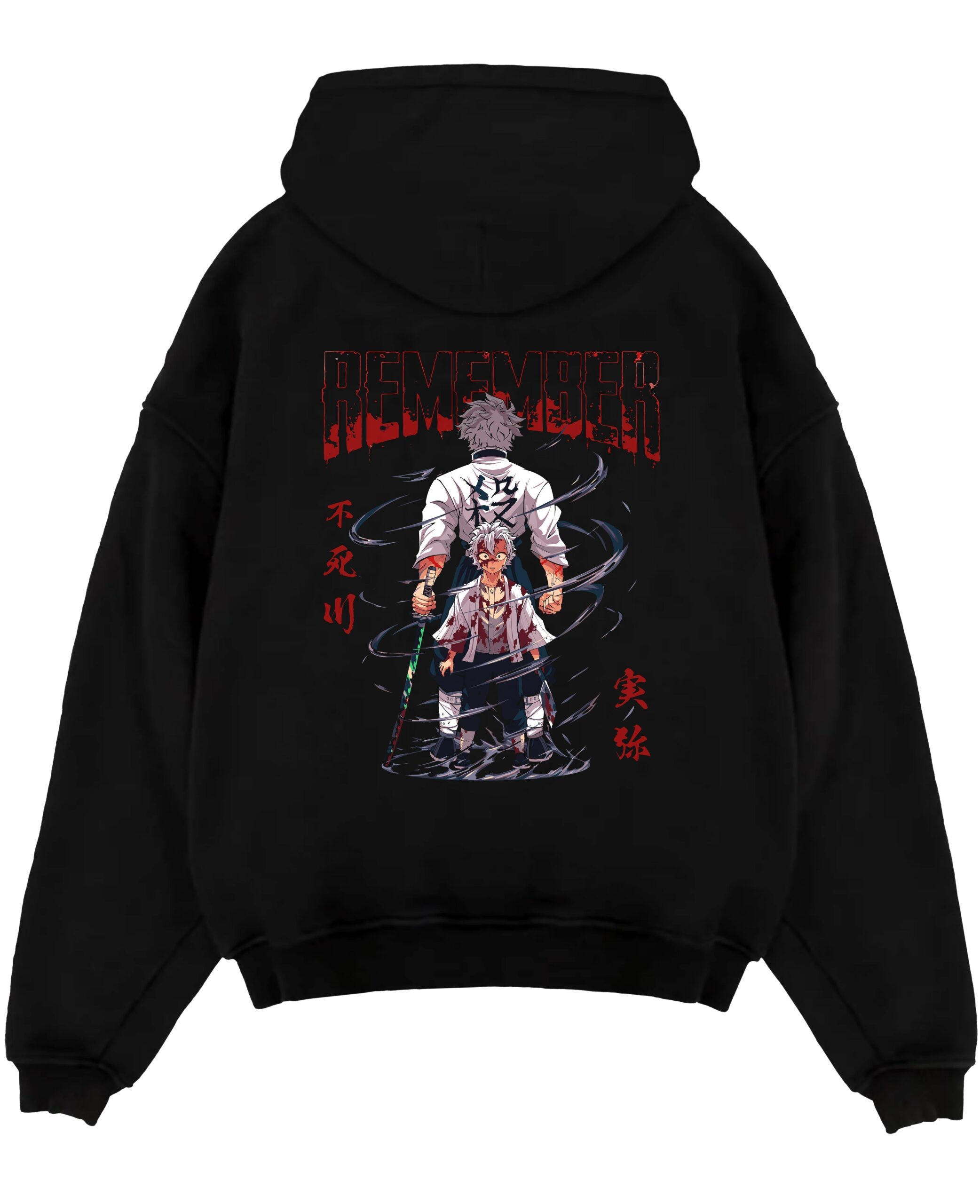 sanemi demon slayer black hoodie flat back design scaled - Demon Slayer Store