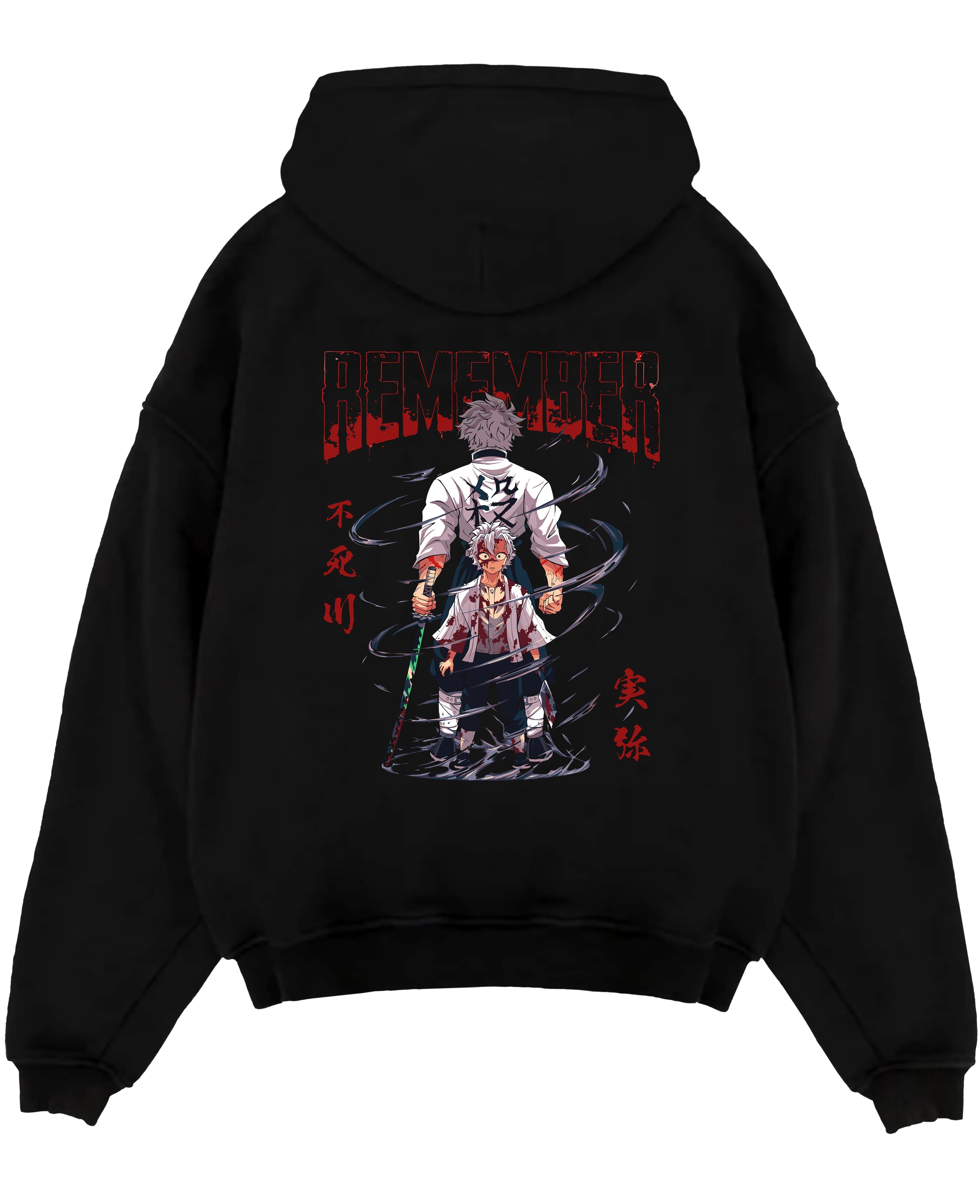 sanemi demon slayer black hoodie flat back design - Demon Slayer Store
