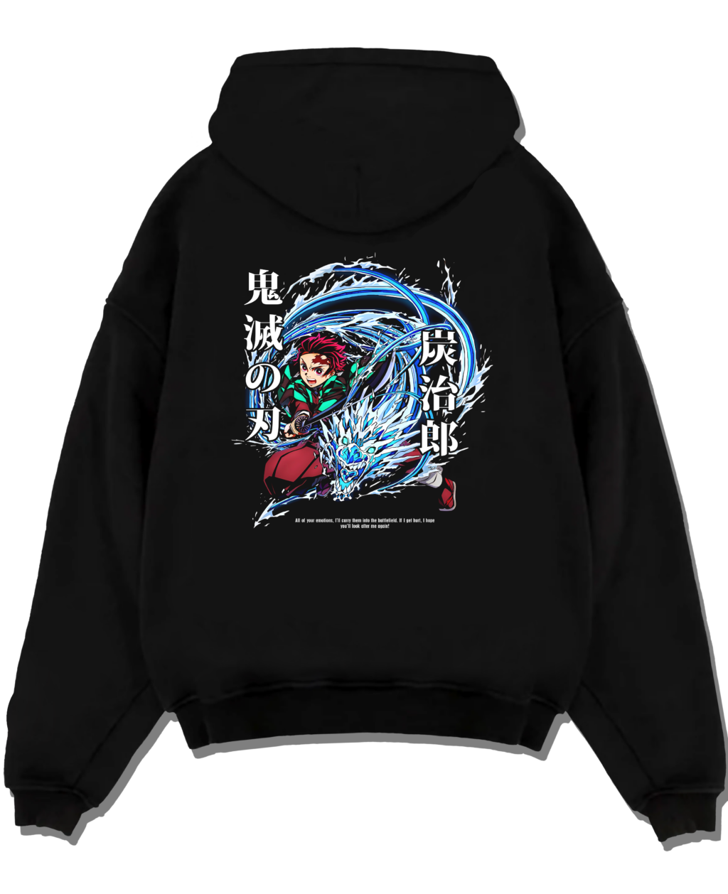 tanjiro A.black hoodie flat back design - Demon Slayer Store